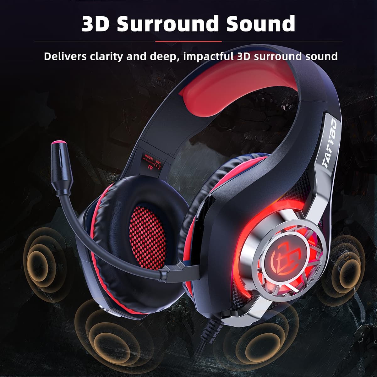Tatybo Cascos Gaming, Auriculares Gaming con Graves Envolventes 3D, Micrófono Reducción De Ruido Y Almohadillas De Proteína, para Ps4 Ps5 Xbox PC Laptop — view 5