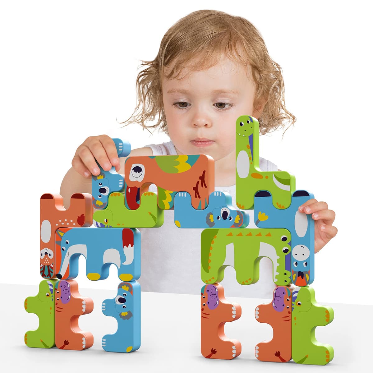 TUMAMA Stacking Games Montessori Toys Animal Balance Blocks for Toddlers Educational Stacking High Building Block 3 4 5 6 Years Old, Adults, Boys and Girls 15pcs