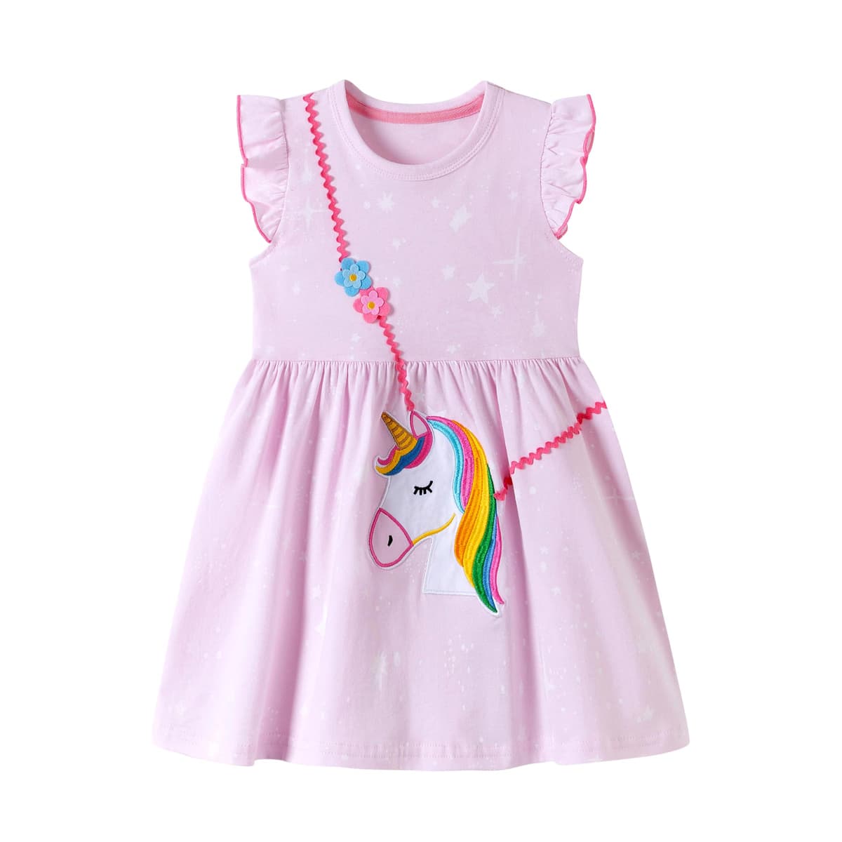 Vestido Niña Unicornio Vestidos Manga Algodón Animal Flores Verano Casual Vestido 2-8 Años — view 12