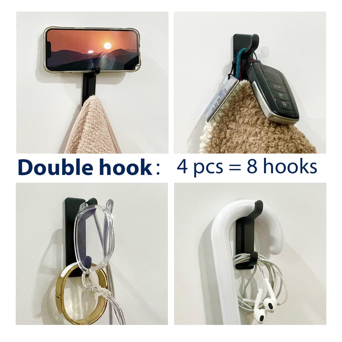 Self Adhesive Hooks, Extra Sticky and Strong, Hanging up to 6KG, Heavy Duty Stick on, No-Nail Hook for Back of Door, Black, 4 Pack — view 3