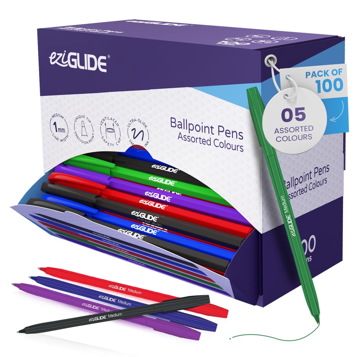 Eziglide 10-Pack Ballpoint Purple Pen Set - Medium Point 1.0mm for Effortless Writing & Comfortable Grip - Ball Point Pens Ideal for School, Exams, Home or Work Stationery Supplies — view 24