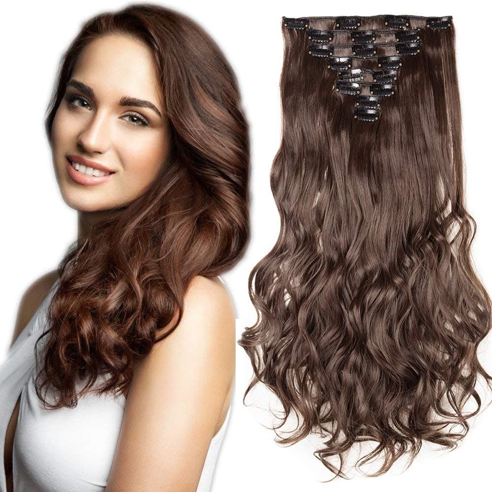 24"(60cm) SEGO Extensiones de Cabello Clip de Pelo Sintético Se Ve Natural 8 PCS [Sandy Rubio mezcla Blanqueador Rubio] Rizado Ondulado Largo Postizos Pelucas (140g) — view 19