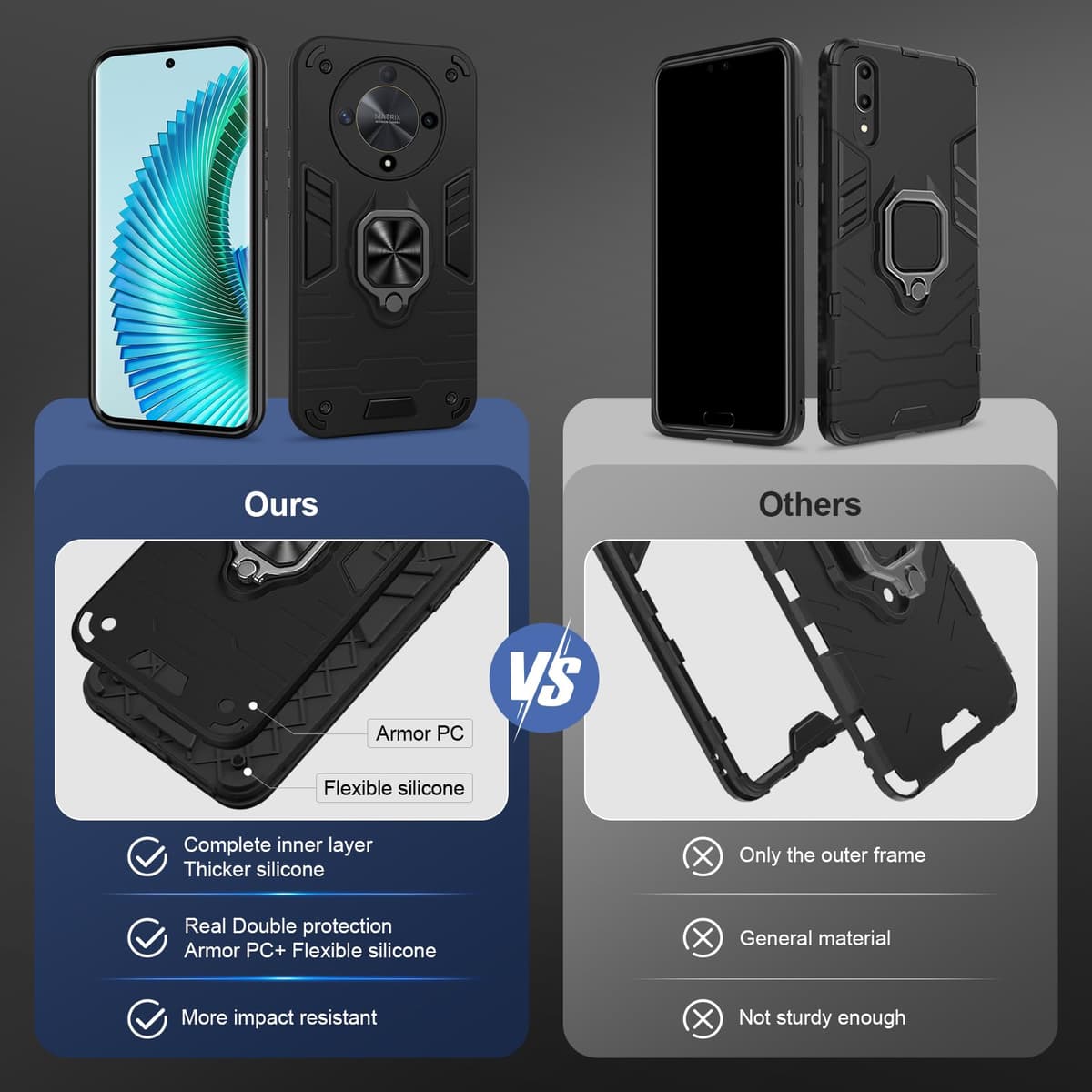 Funda para CMF Phone 2 Pro, Carcasa Antigolpes con Soporte anular metálico, Case Protectora de Grado Militar, Negro — view 129