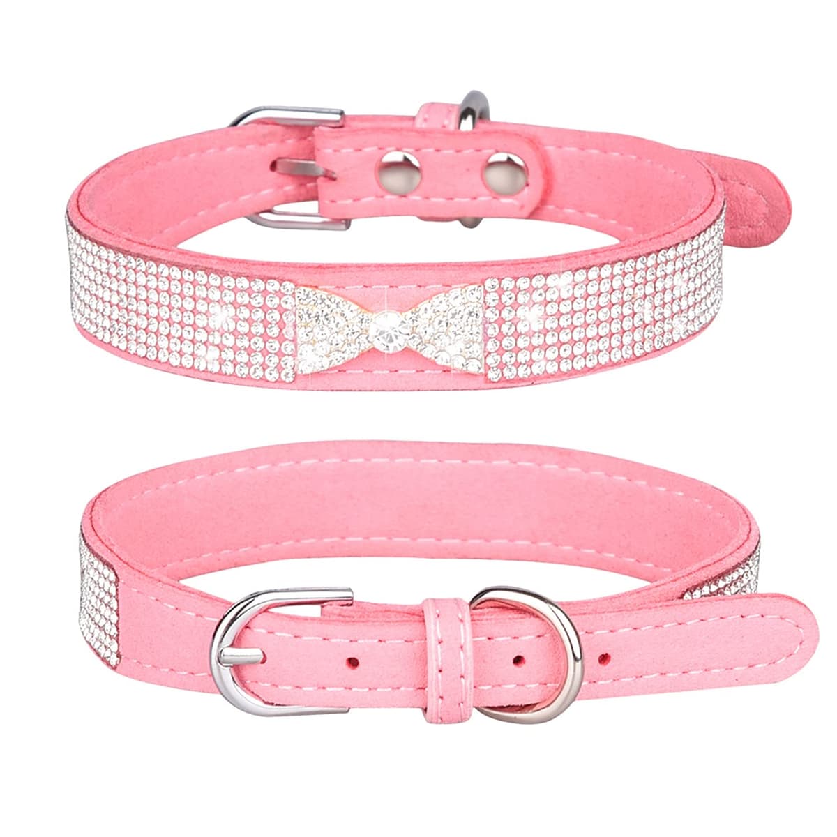 Cute Dazzling Sparkling Elegant Fancy Soft Suede Leather Bling Rhinestone Crystal Jeweled Pet Cat Dog Puppy Collar Dog Leash Combo Set (S, Black-2) — view 15