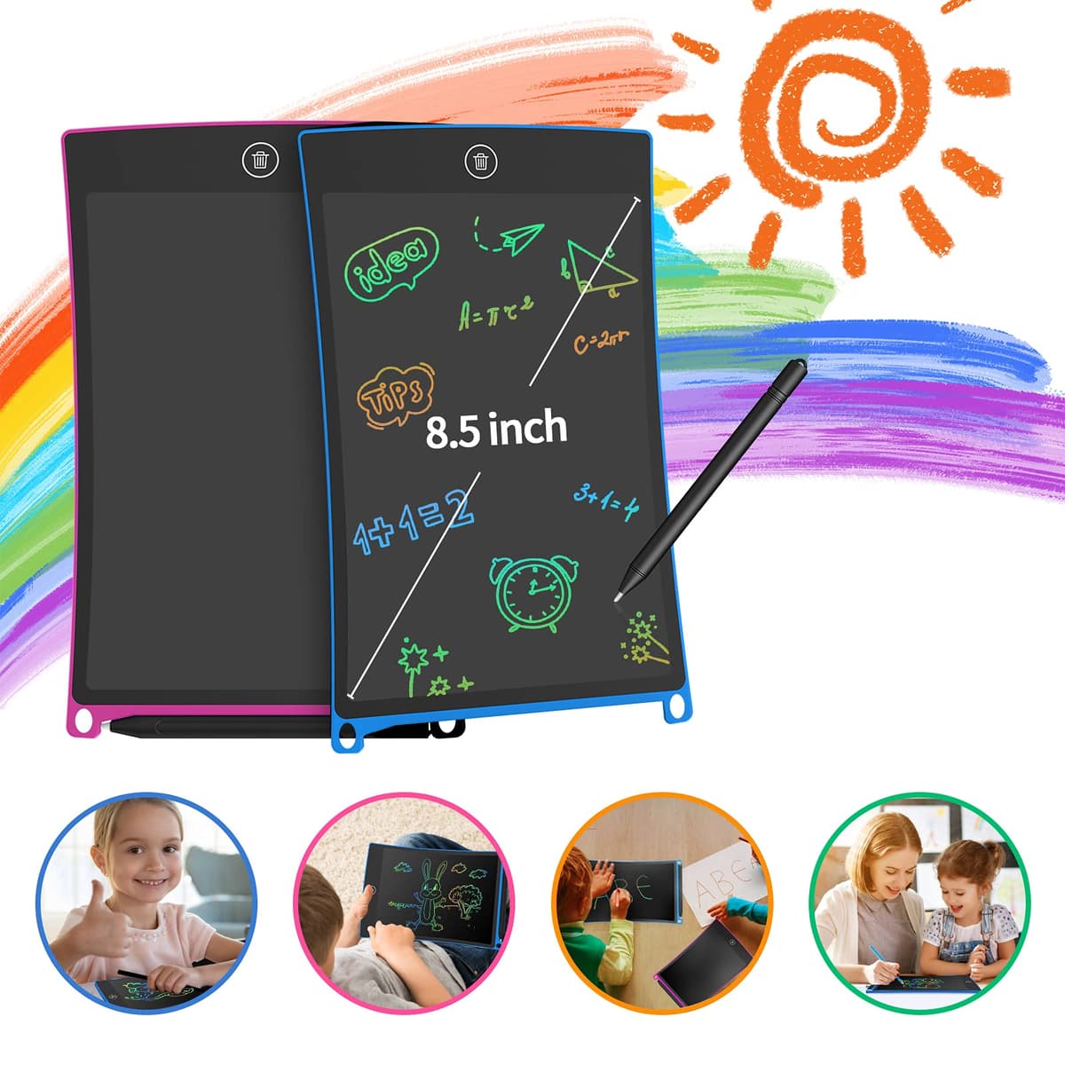 HOMESTEC 2 Pack Kids Doodle Boards, 8.5 Inch Colorful LCD Writing Tablets, Toys for Boys and Girls 3 4 5 6 Years Old as Christmas Birthday Gifts (Pink & Blue) (HT-0802-2PCS) — view 5