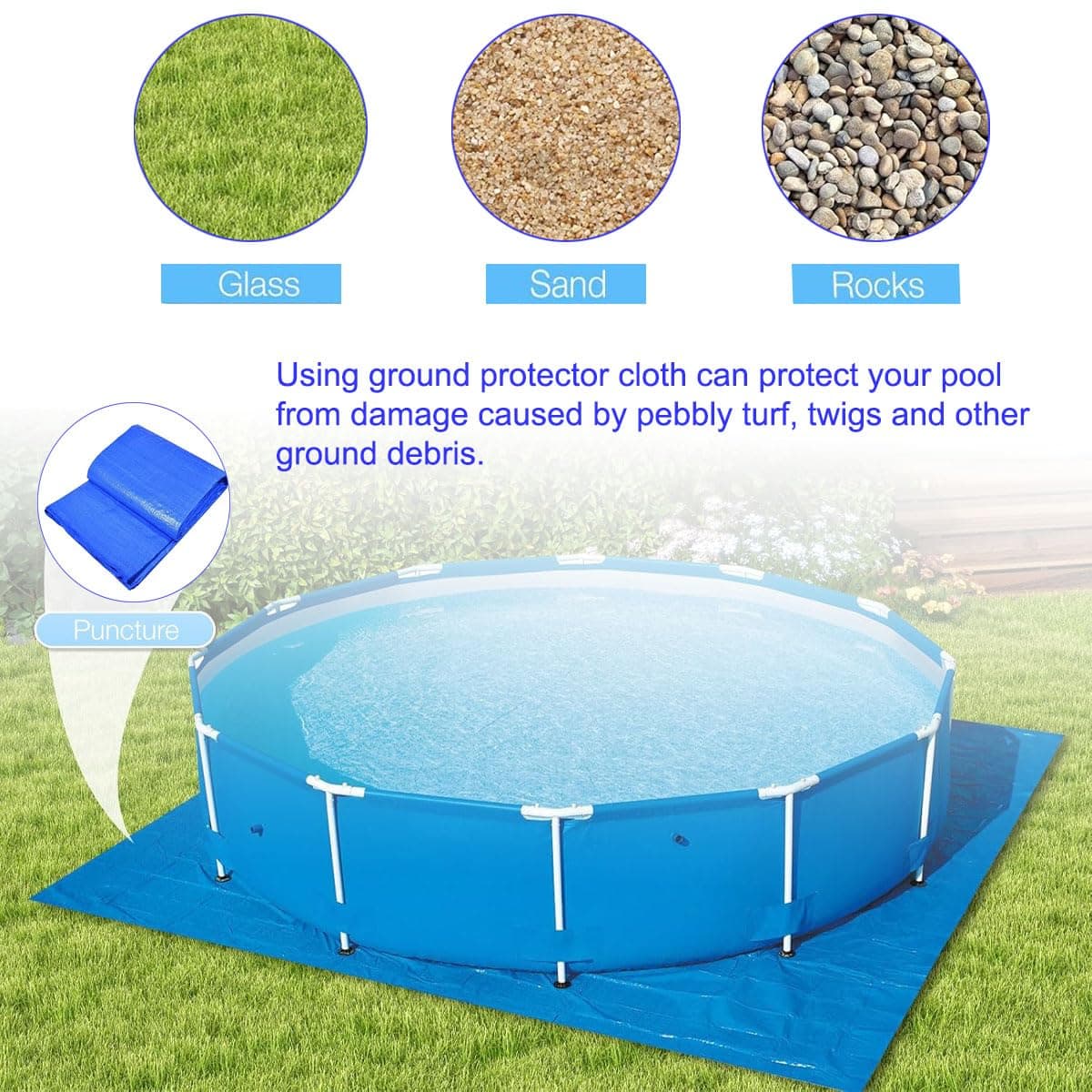 Pool Ground Cloth, Rectangular Swimming Pool Mat, Floor Protector Cloth for Paddling Pool and Inflatable Swimming Pools (335 * 335cm/131.9 * 131.9in) — view 3