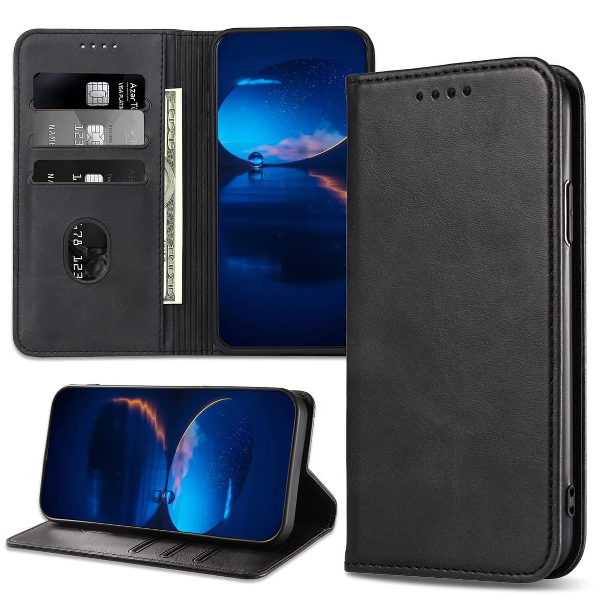 Case for iPhone 12 / iPhone 12 Pro, Classic PU Leather Magnetic Wallet Case, Flip Folio Protective Phone Cover Compatible with iPhone 12 / iPhone 12 Pro, Black