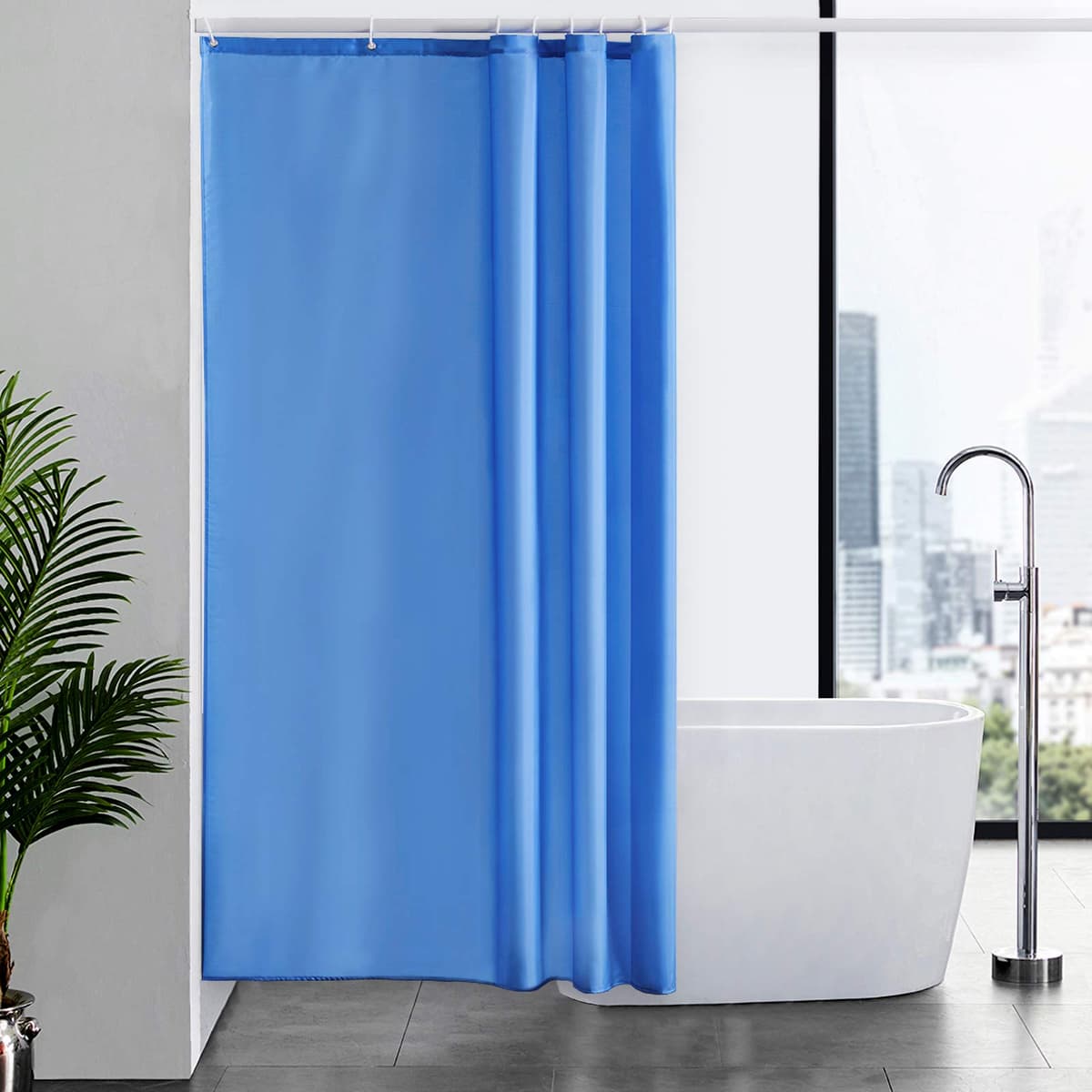 Furlinic Navy Shower Curtain Anti Mould Resistant Waterproof Bathroom Curtains Washable Polyester Fabric 90x180cm with Weight Tape for Bath Wet Room 35x72 Inch. — view 24