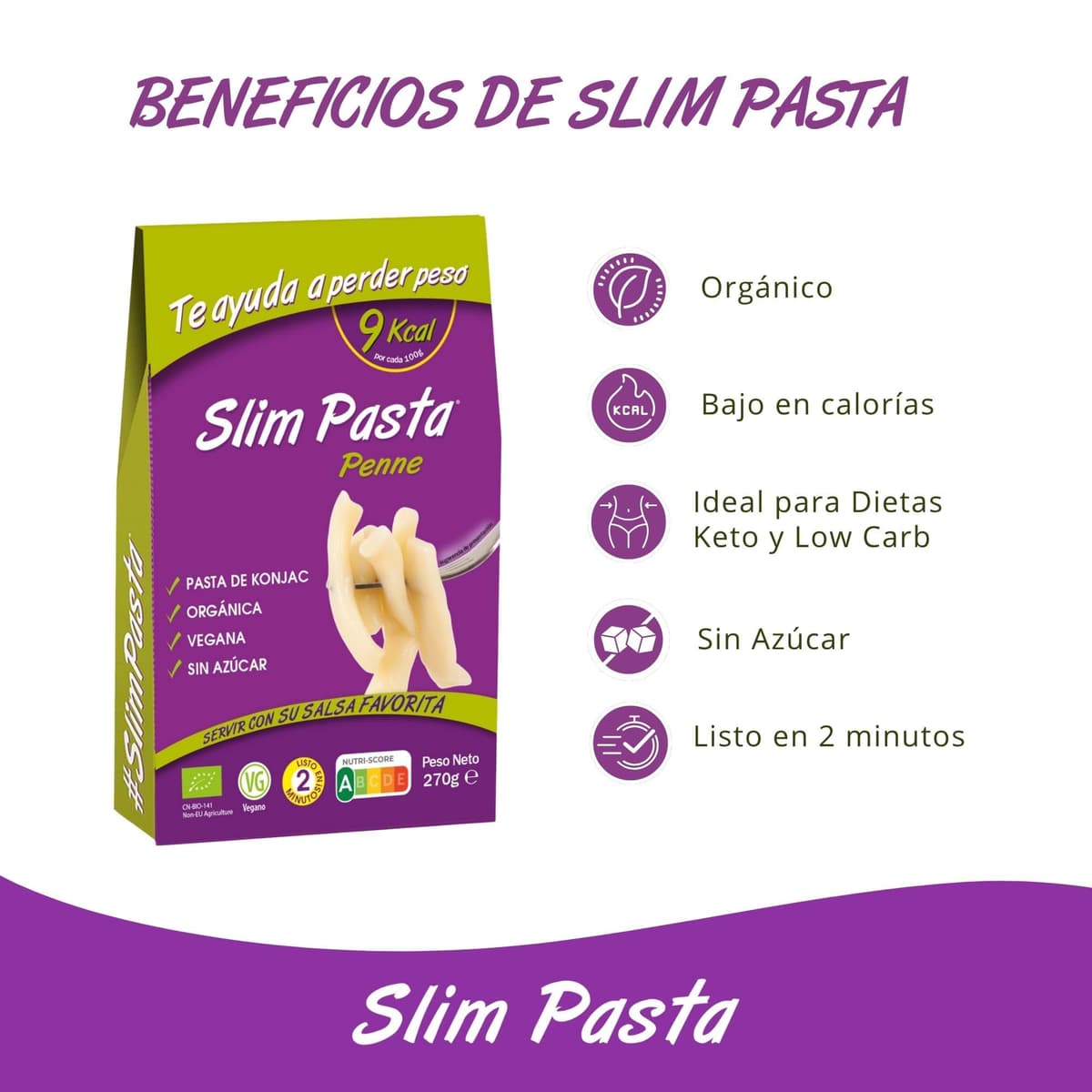 Slim Pasta - Pennes de Konjac - 270 g - Sin Calorías ni Carbohidratos - Ideal para Dietas Keto y Low Carb - Aptos para Veganos - Elaborados con Agua Purificada, Fibra de Avena y Harina de Konjac — view 5