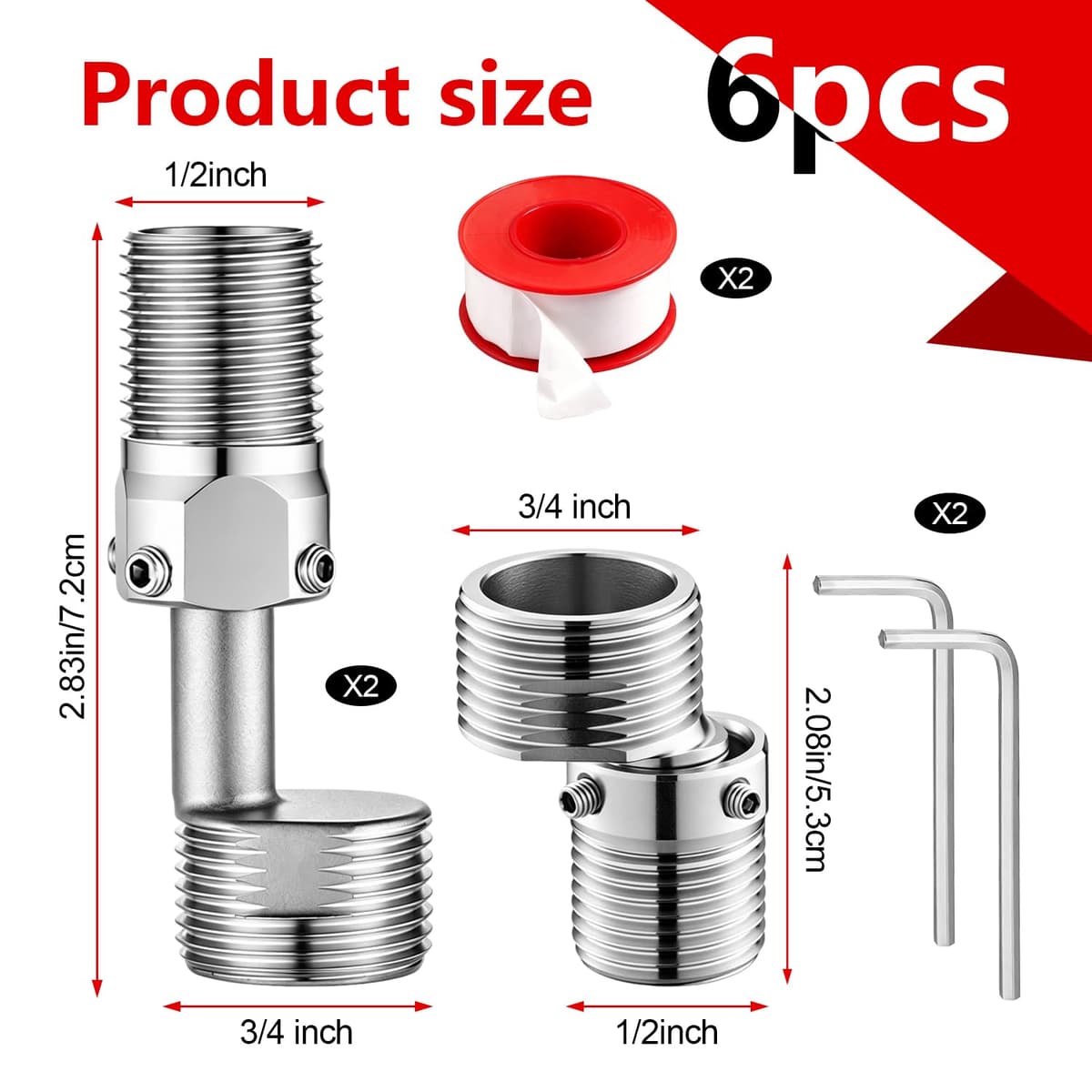 2 Piezas Adaptador Grifo Ducha en Acero Inoxidable 304,Aexcentricas Excentricas Grifo Ducha Ajustable Rotativo a 360° Adaptador de Baño Flexible en Forma S, Griferia Ducha para Baño Cocina y Lavabo — view 2