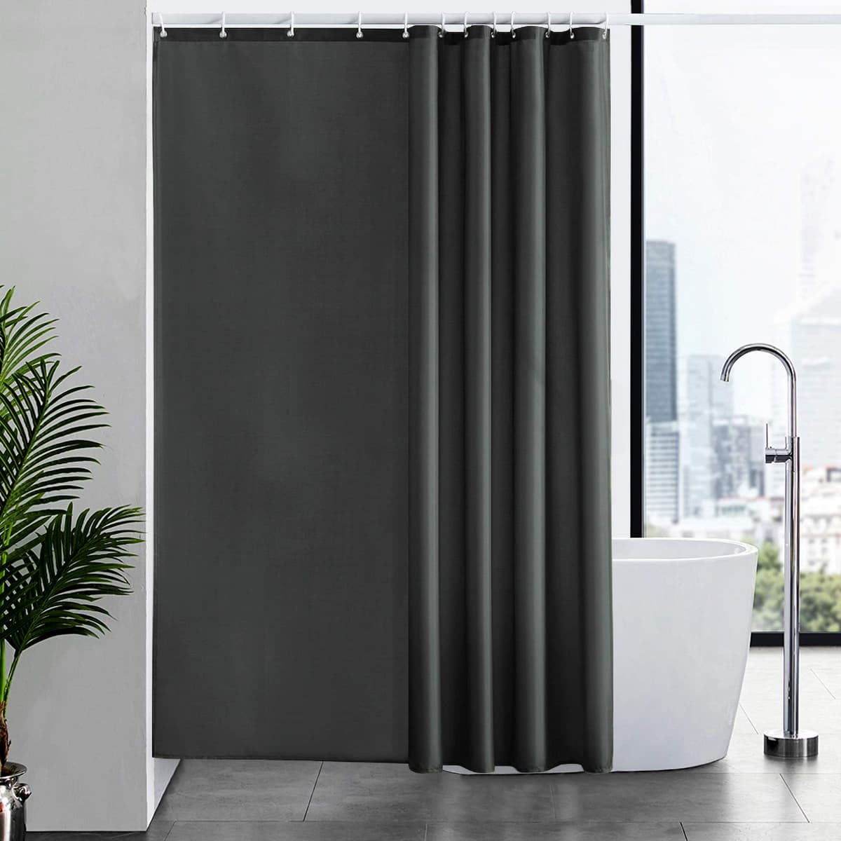 Furlinic Navy Shower Curtain Anti Mould Resistant Waterproof Bathroom Curtains Washable Polyester Fabric 90x180cm with Weight Tape for Bath Wet Room 35x72 Inch. — view 80
