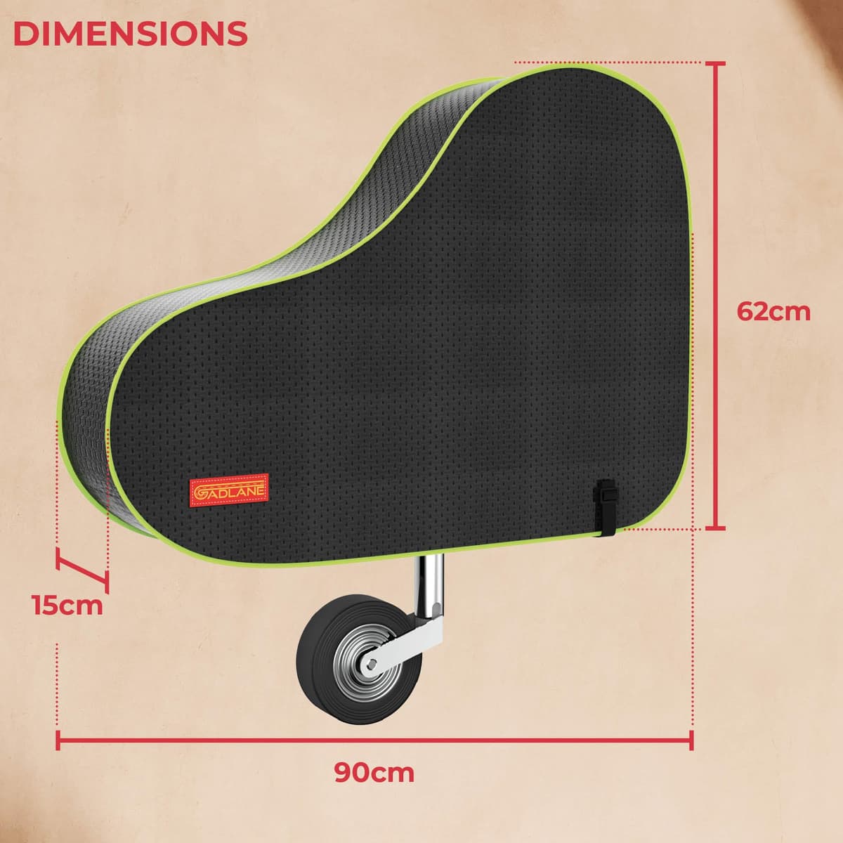 GADLANE Caravan Hitch Cover With Strap - Waterproof Tow Bar Cover, 62cm x 90cm, Heavy Duty Nylon With Green Fluorescent Strip, For Most Caravans/Motorhomes/Trailers (Black) — view 5
