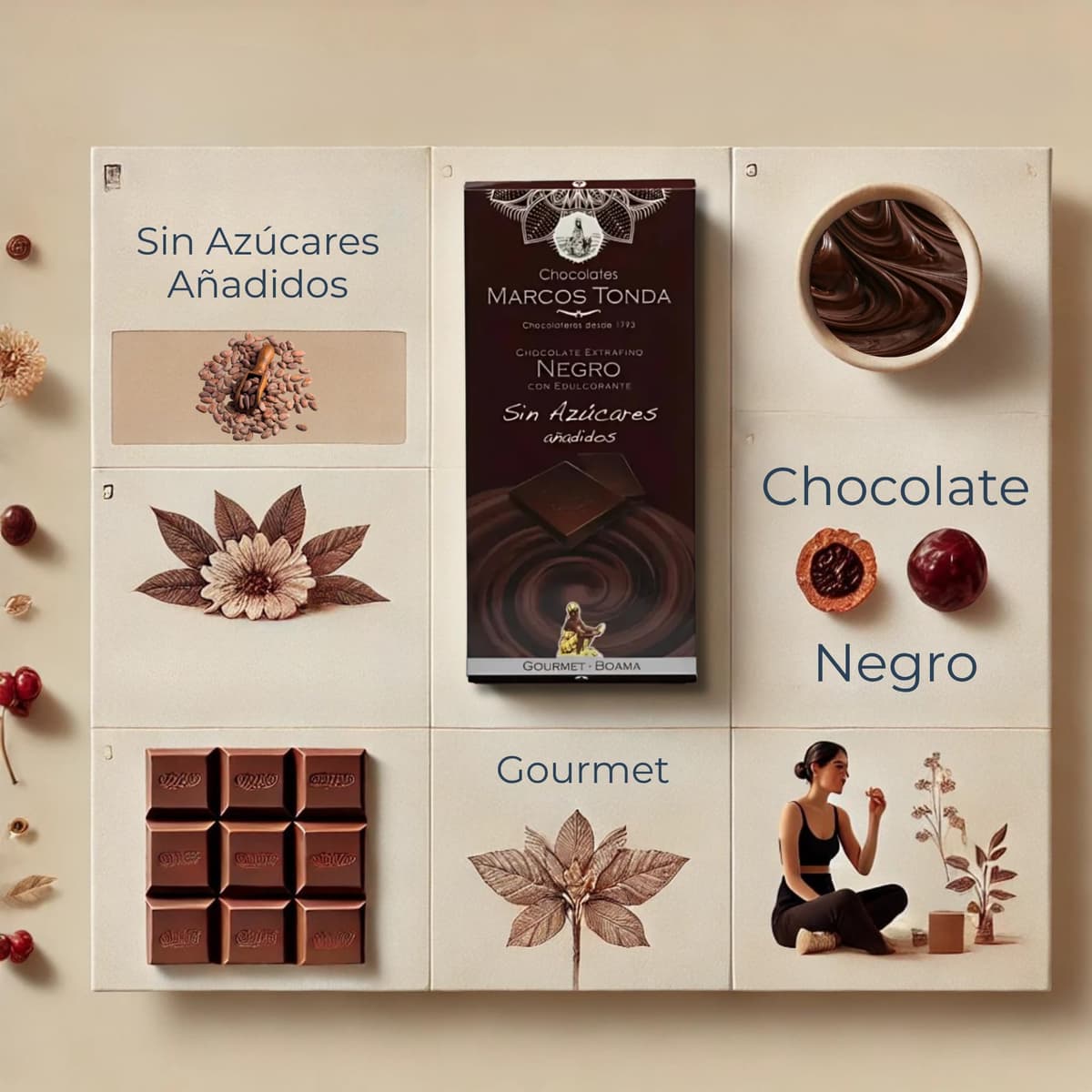 Chocolates Marcos Tonda – Chocolate Negro Sin Azucar Gourmet X5 | Chocolate Sin Azucar Añadido 125g X5 | Chocolates Originales Para Regalar | Desde 1793 — view 4