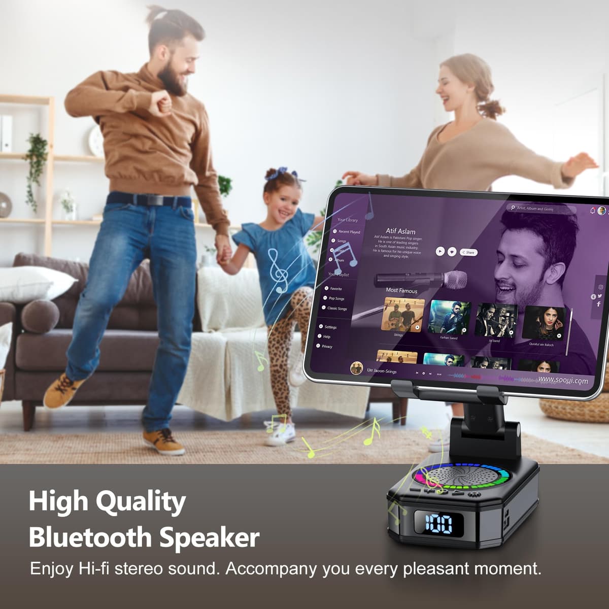 Altavoz Bluetooth Pequeño, Altavoz Portátil Bluetooth con Soporte para Móvil, Base Antideslizante, Sonido Envolvente HD, Recargable, Regalo Original para Hombre Mujer, Compatible con iOS y Android — view 5