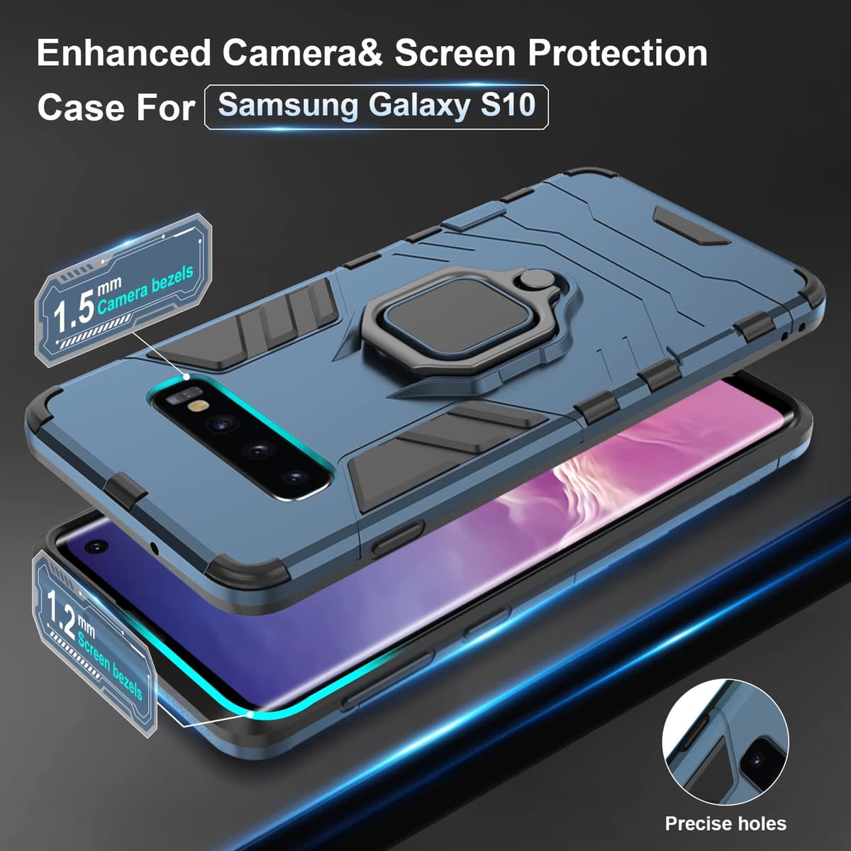 Funda para CMF Phone 2 Pro, Carcasa Antigolpes con Soporte anular metálico, Case Protectora de Grado Militar, Negro — view 530
