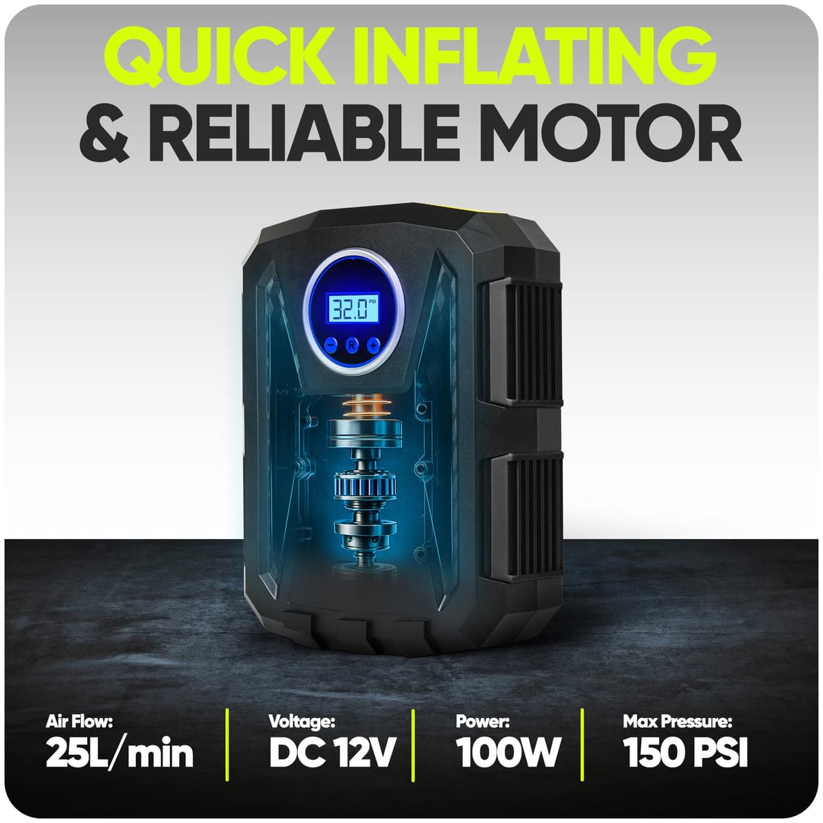 FORTEM Car Tyre Inflator 150 PSI, Air Compressor, Electric Air Pump for Car Tires, Digital Tire Pump w/Auto Pump/Shut Off, Carrying Case — view 5