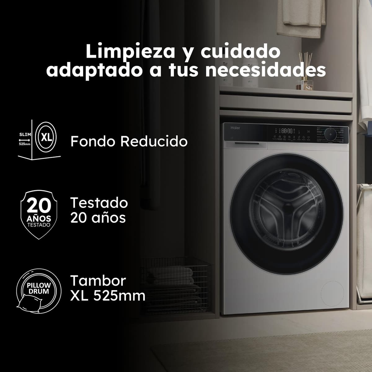 Haier X 7 HWD80BP14357TUIB Lavadora Secadora, Capacidad 8KG + 5KG, Motor Inverter, Wifi, Tecnología Antibacterias, Refresh, Inicio diferido, Detector Kg, 60cm ancho, 1400 RPM, 16 programas, Blanco — view 3
