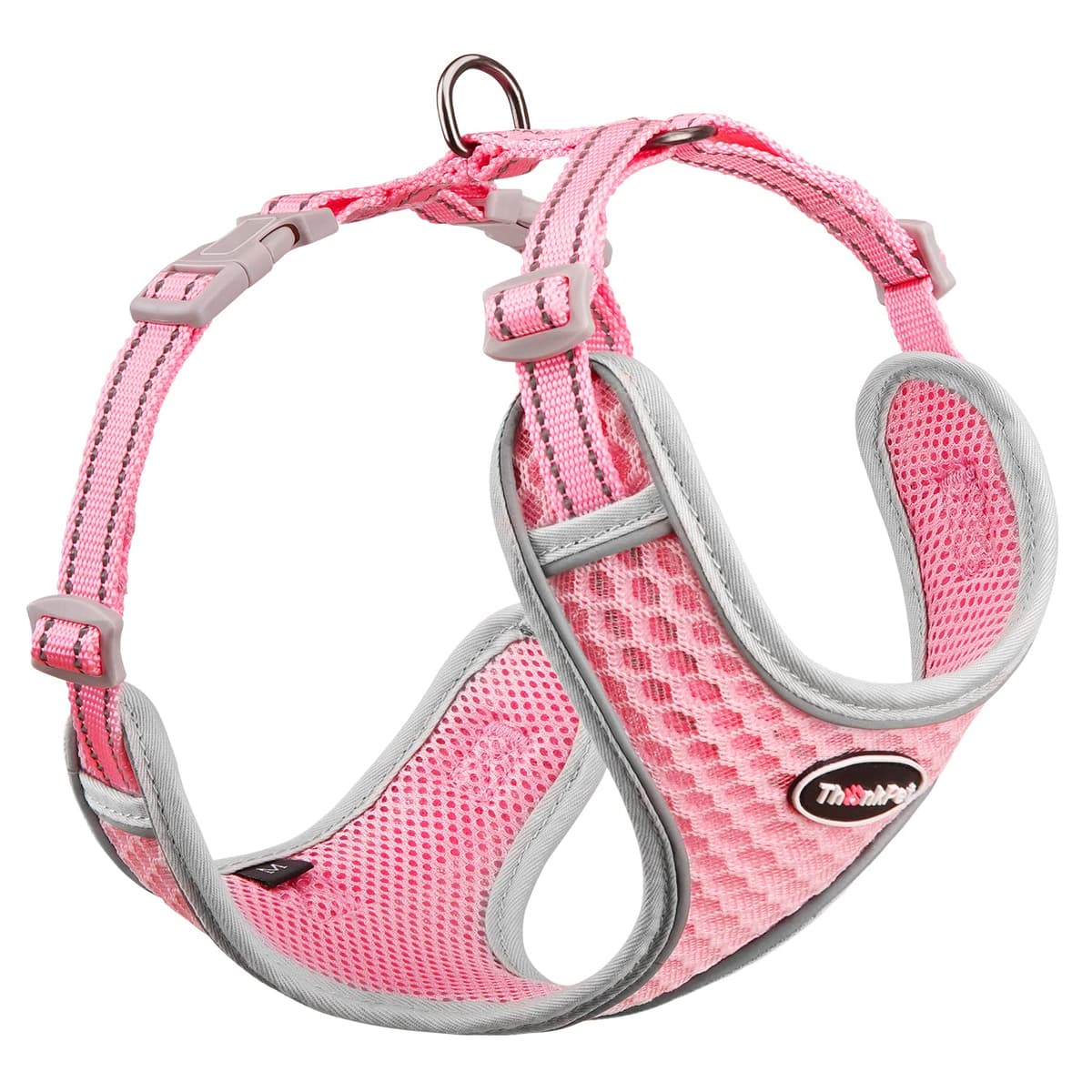 ThinkPet Reflective Breathable Soft Air Mesh No Pull Puppy Choke Free Over Head Vest Ventilation Harness for Puppy Small Medium Dogs (Black,L) — view 19