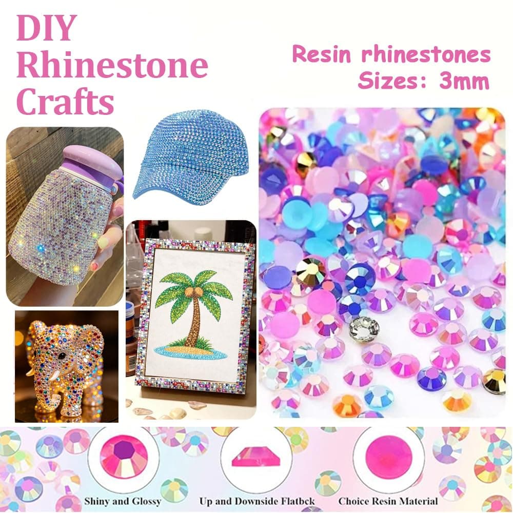 40000Pcs 40 Colors DIY Resin Jelly Rhinestones Bedazzling Kit 3mm Small, Rhinestone Kit for Bedazzling Flatback Gems, for Clothes Nail Book Diamond Art, with 3pcs Jewelry Glues (40 Color) — view 3