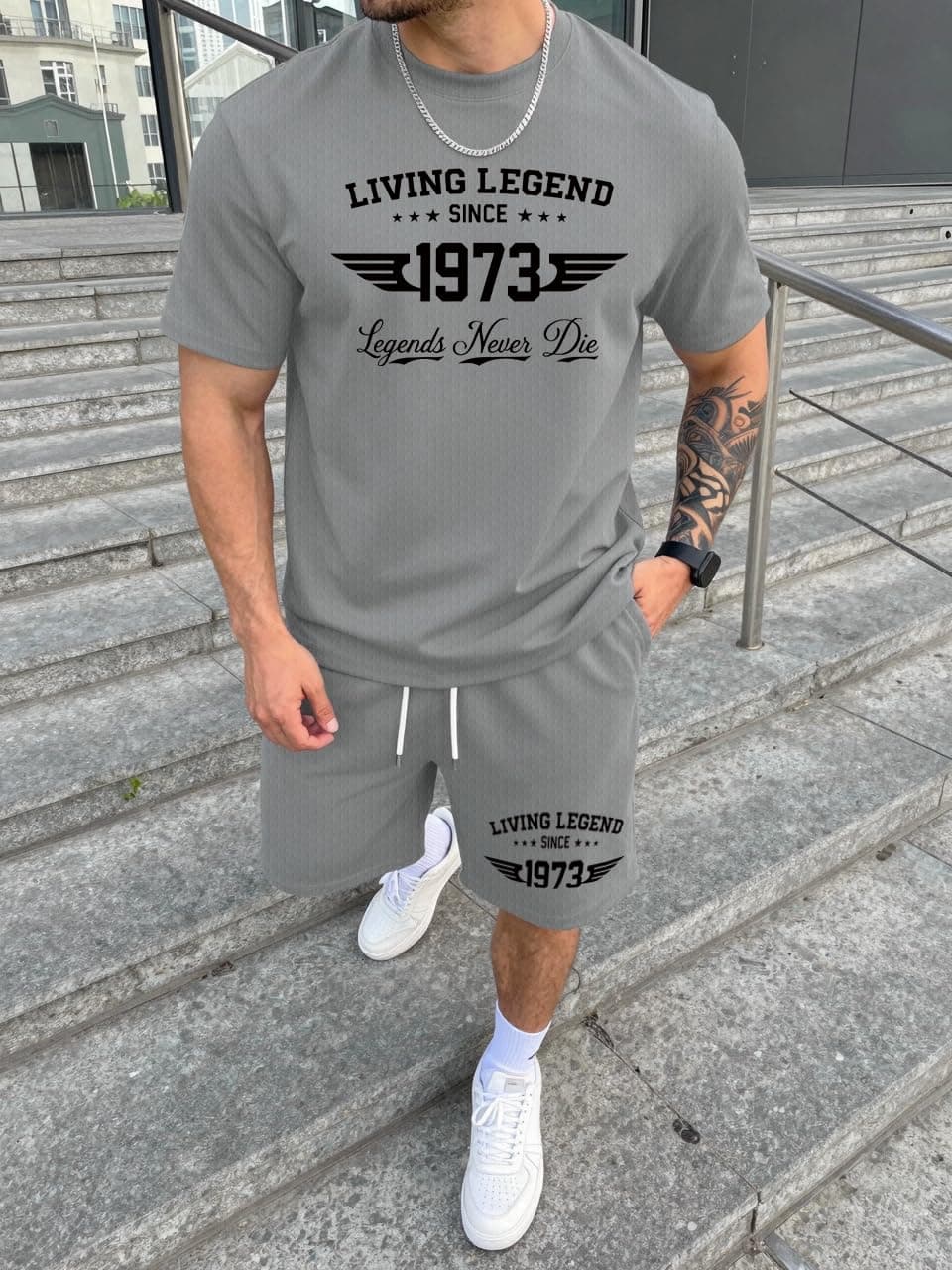 Conjunto deportivo de verano de dos piezas para hombre, ropa al aire libre, cuello redondo, camiseta estampada, tela cómoda y transpirable