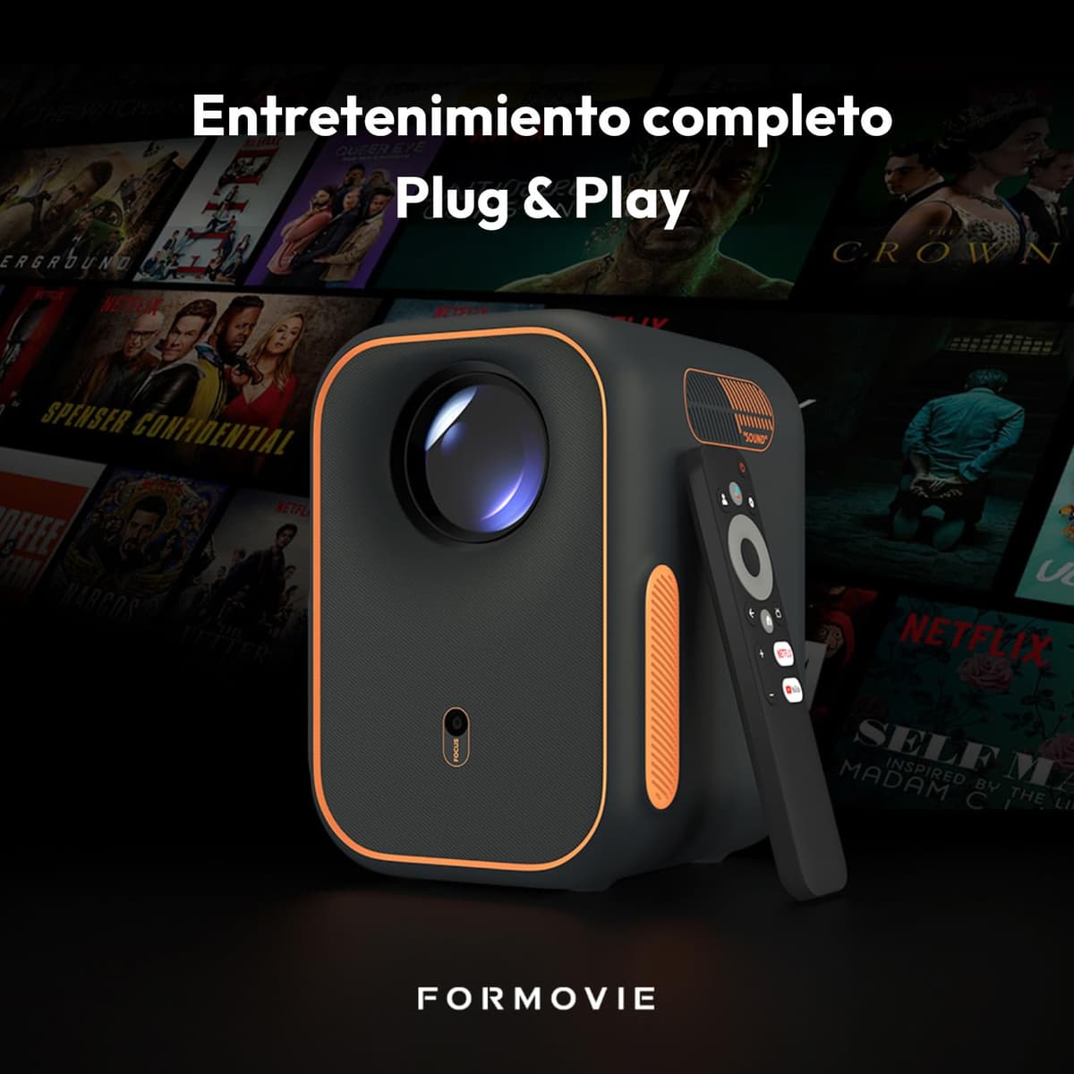 [Certificado por Netflix] Formovie Xming Episode One, Proyector con WiFi y Bluetooth, Licencia Netflix y Google TV, Proyector Inteligente 1080P, Dolby Audio, Portátil para Exteriores y Cine en Casa — view 5