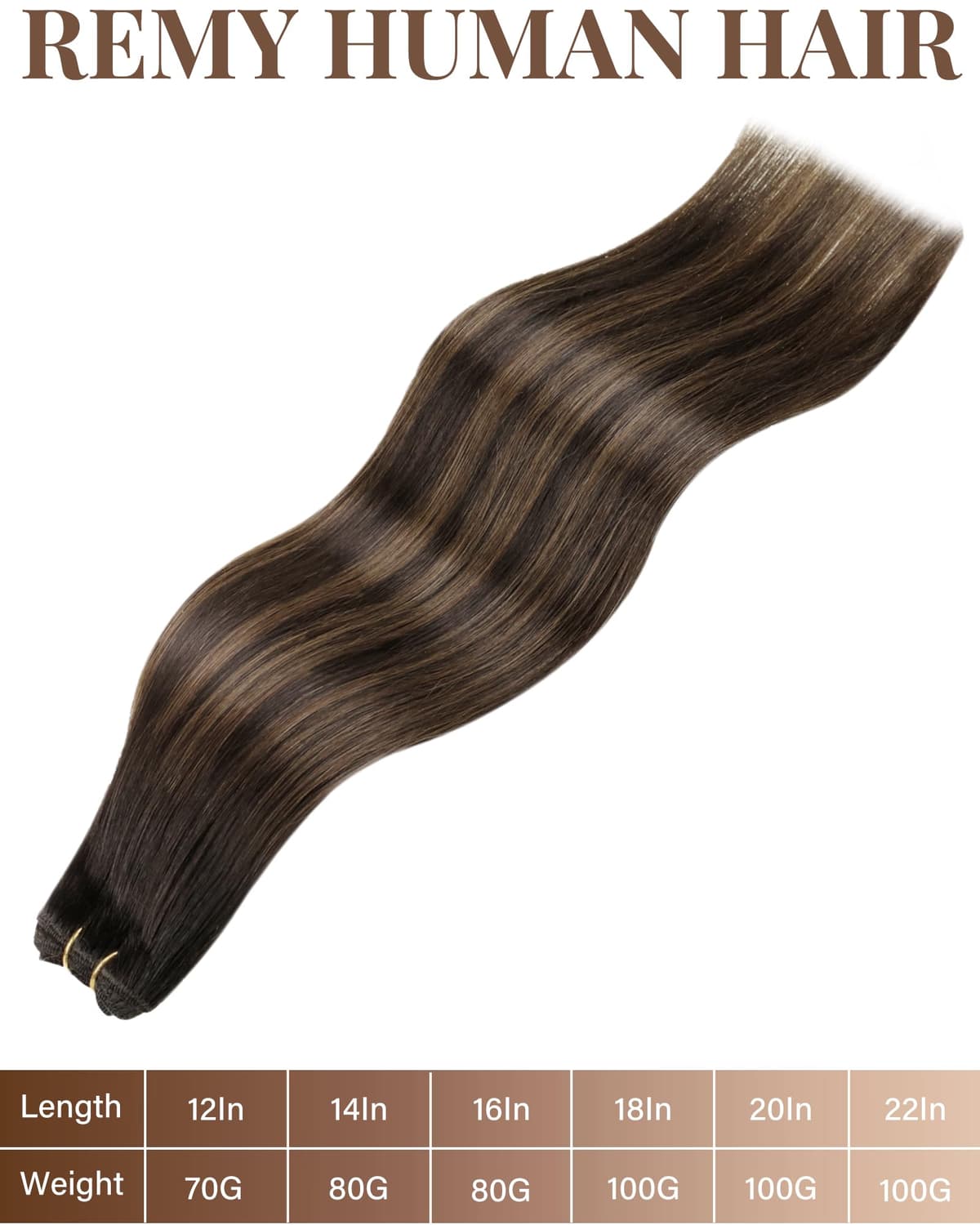 Hetto Weft Hair Extensions Real Human Hair 18 Inch 100g Balayage Dark Brown Mix Light Brown - Salon Quality Sew in Human Hair Wefts, Reusable for Daily Wear Full Head Styling #2/8/2 — view 4
