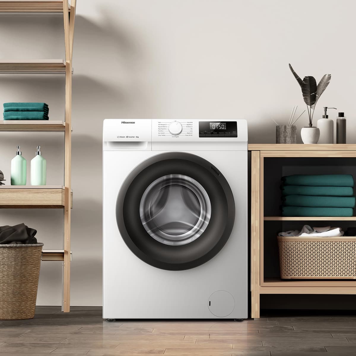 Hisense WF1Q8041BW2 - Lavadora, Clase A, 8 Kg, 1400 rpm, Alto 85 cm x Ancho 60 cm, Color Blanco, Función Vapor 99,9%, Lavado Rápido+, Lavado Automático, Finalización Diferida, Tecnología Inverter — view 11