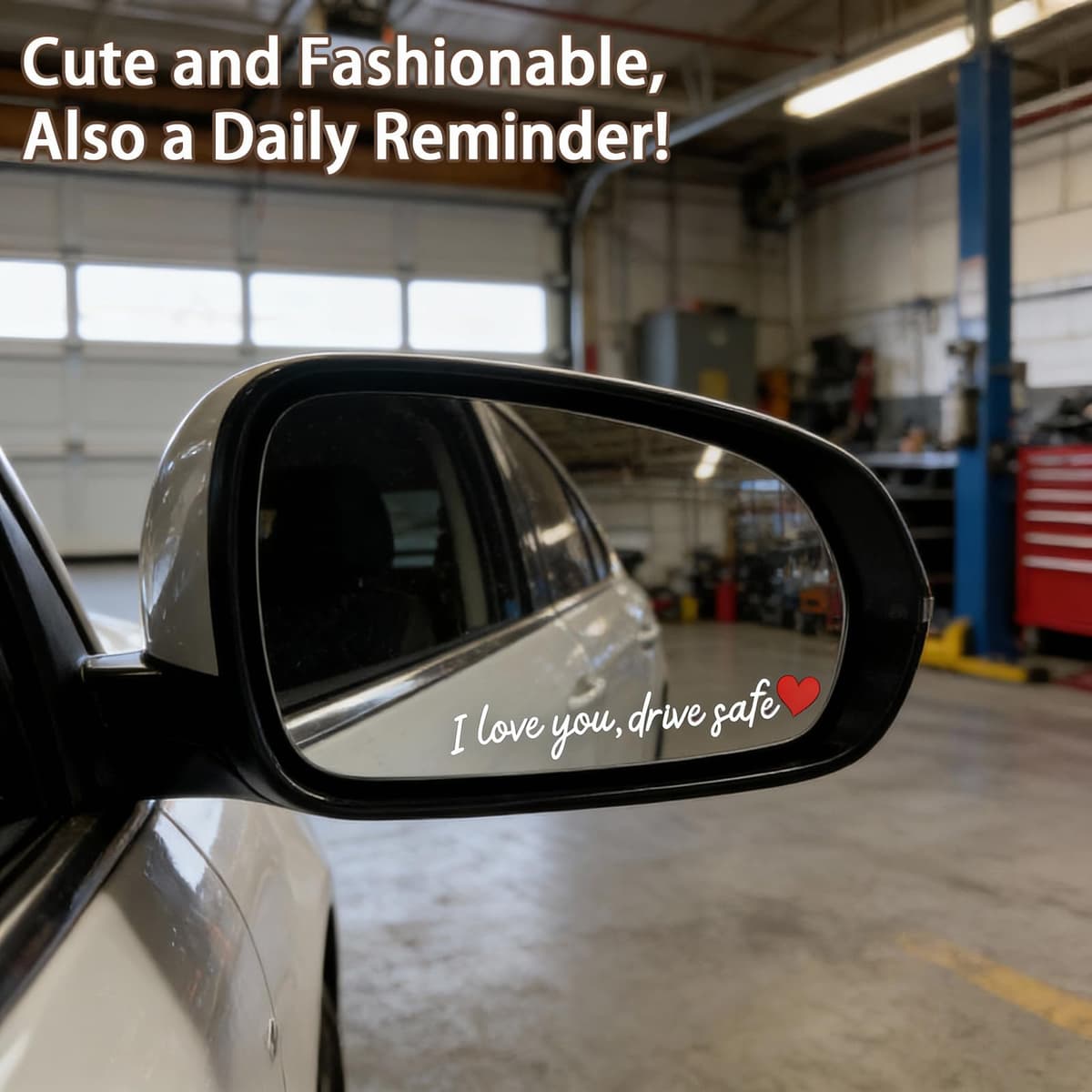 3 PCS I Love You Drive Safe Mirror Stickers Rear View Mirror Sticker Heart Car Window Decals with Red Heart - Christmas Mother's Day Valentines Day Gifts for Family/Her/Him (White) — view 4