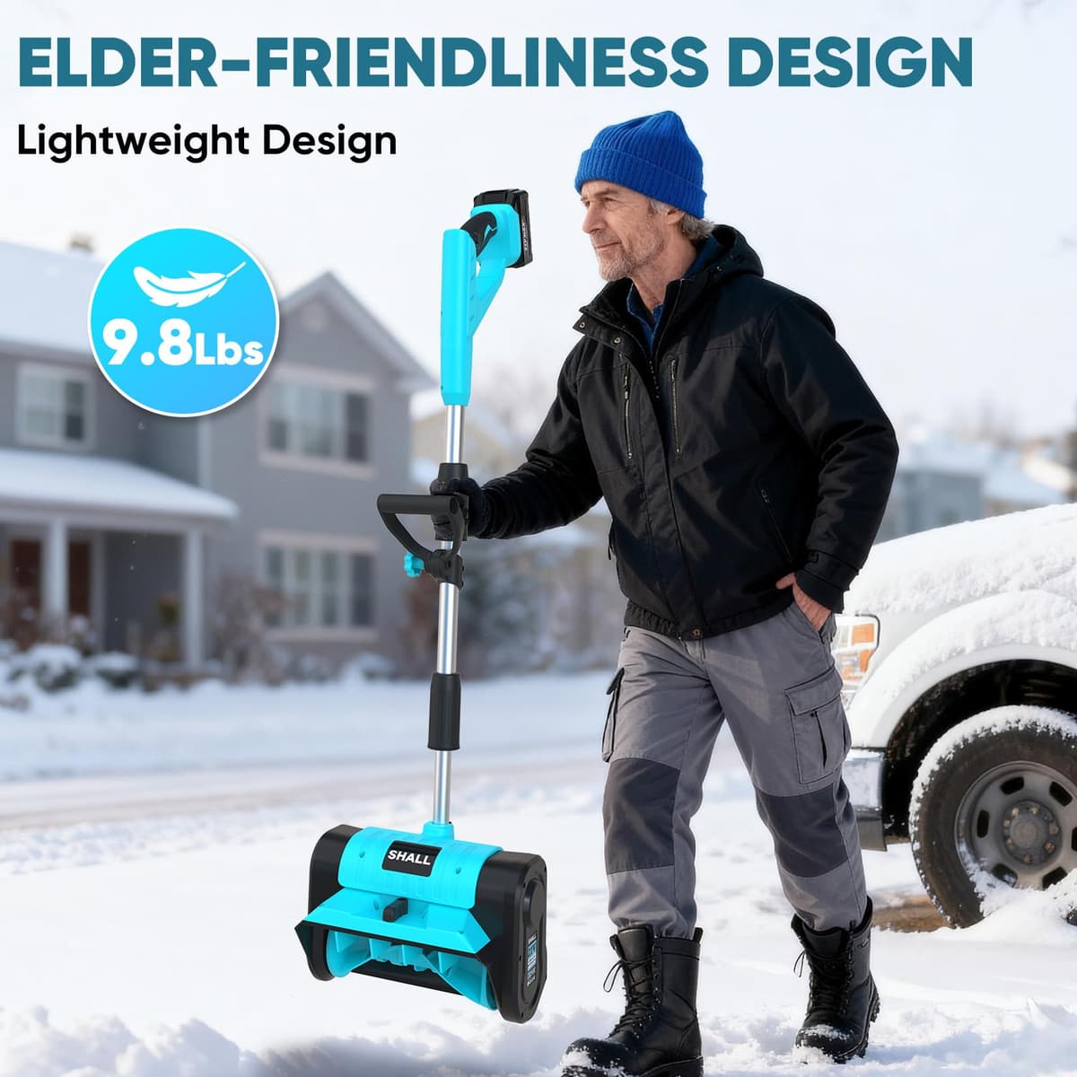 SHALL Pala quitanieves a batería de 21 V (sin escobillas), soplador de Nieve a batería de 30 cm (12 Pulgadas), con Deflector y Cubierta Antipolvo, Alcance de 8 m para Entrada de vehículos, escaleras — view 5