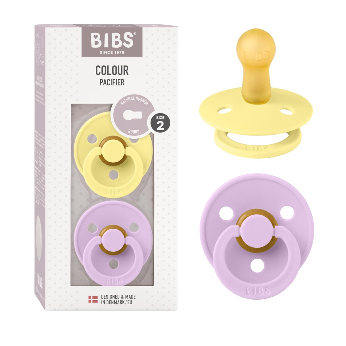 BIBS Colour Soother 2-Pack, BPA Free Dummy Pacifier, Round Nipple. Natural Rubber Latex, Size 2 (6-18 Months), Sky Blue/Steel Blue — view 96
