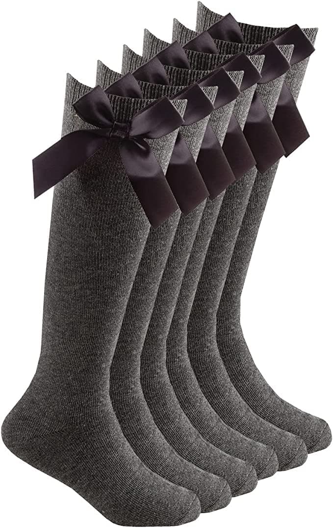 COSHAL® 3 Pairs Girls Knee High School Socks Cotton Socks with Fluffy Ribbons Bow, Back to School Socks Uniform Party Wear Long Socks Girls Bow Knee High School Socks — view 10