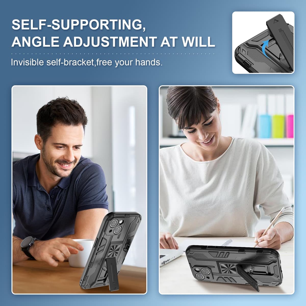 Funda para CMF Phone 2 Pro, Carcasa Antigolpes con Soporte anular metálico, Case Protectora de Grado Militar, Negro — view 1726