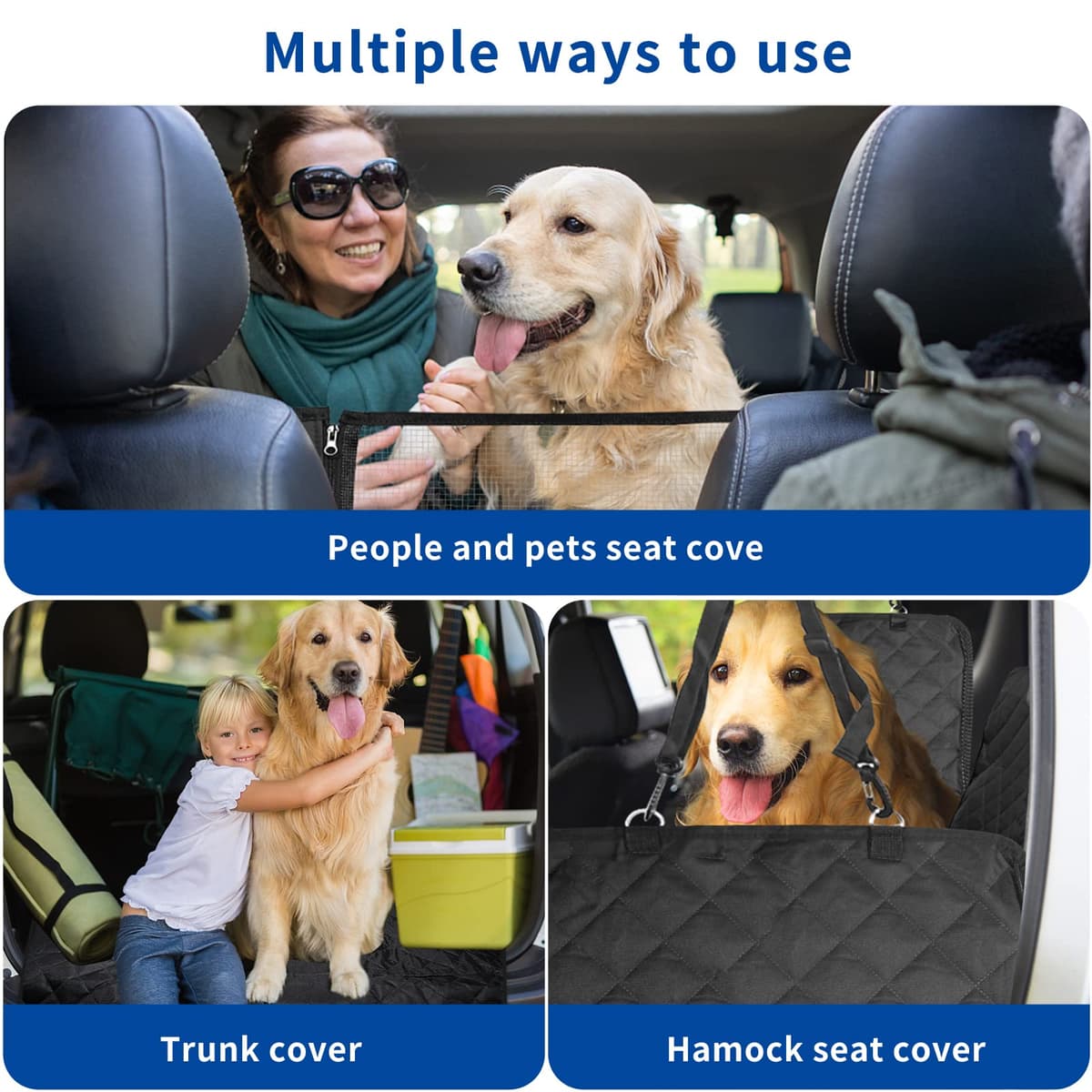 4 en 1 Funda Coche Perros Asiento Trasero, Cubre Asientos con Ventana Protector Lateral, Impermeable Antideslizante, SUV, Camiones (137 x 147 cm) — view 5