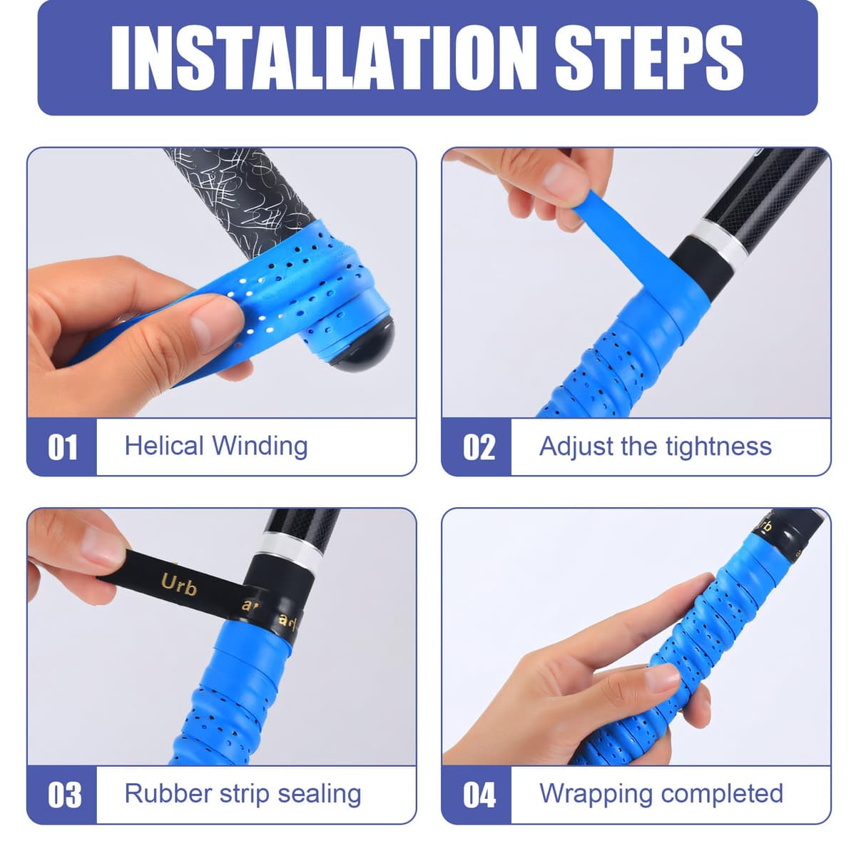 Agarre de Raqueta de Bádminton - 4 Pcs Antideslizante Raqueta de Tenis Cinta - 110 × 25 mm, Transpirables y Antideslizantes para Raquetas de Bádminton y Tenis (Blanco, Azul, Verde Fluorescente, Negro) — view 4
