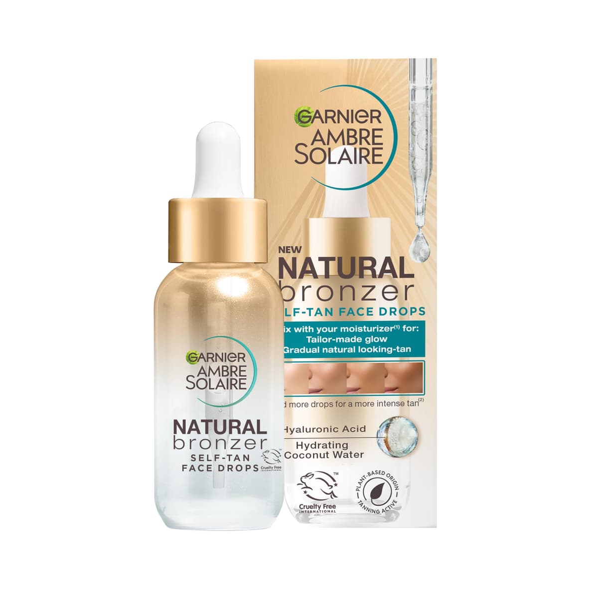 Garnier Ambre Solaire Fake Tan, Tanning Drops, Natural Bronzer Self Tan Drops for Face, with Hyaluronic Acid & Coconut Water, Gradual & Natural Looking Tan, Vegan Formula 30ml — view 2