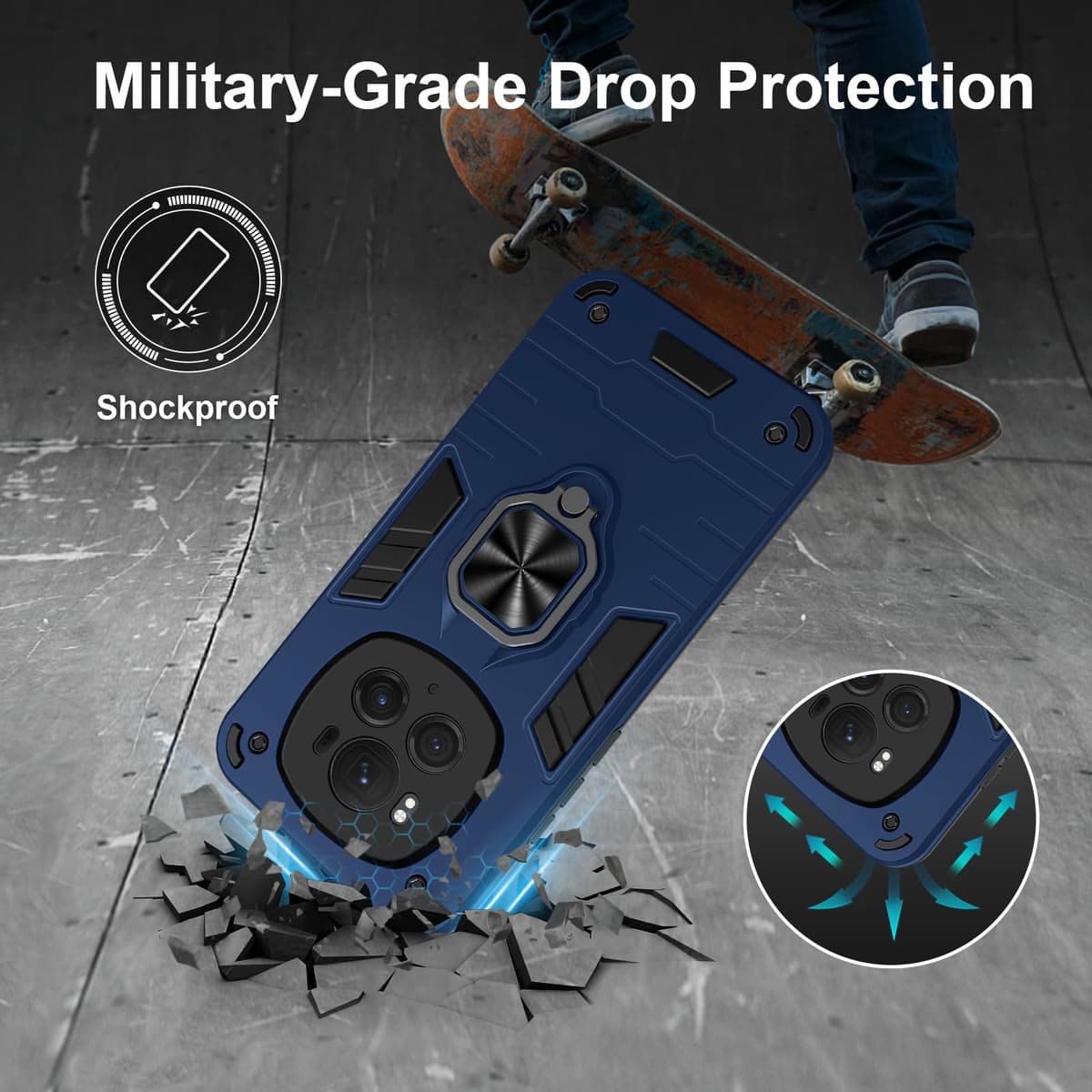 Funda para CMF Phone 2 Pro, Carcasa Antigolpes con Soporte anular metálico, Case Protectora de Grado Militar, Negro — view 1114