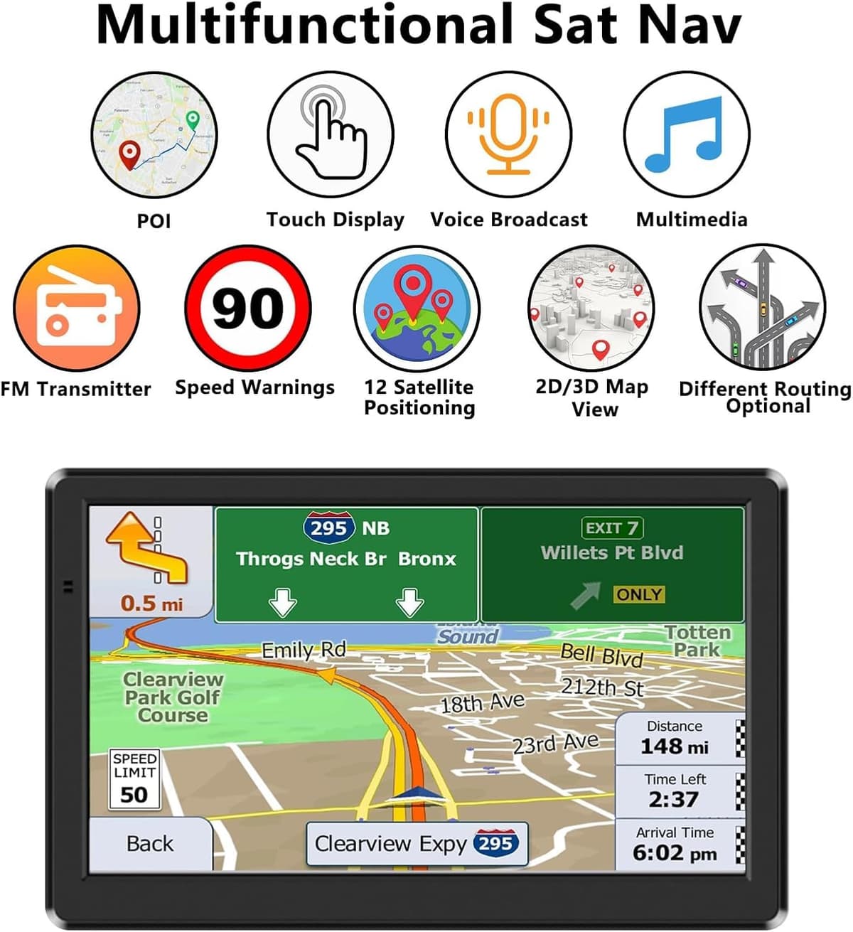 9 inch GPS Navigator Sat Nav for Car, Truck, with UK Europe Maps, Lifetime Free Updates, Support Postcode Search and Voice Guidance, Speed Camera Alert, Lane Guidance Assist, POI — view 2