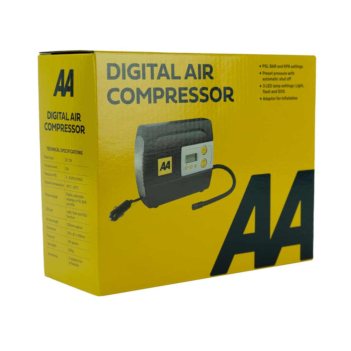 AA5502 12V Digital Tyre Inflator – Portable Car Air Compressor Pump With Digital Gauge That Measures PSI, BAR, KPA. Fast Tyre Inflation for Cars, Bikes, Motorcycles, Balls & Inflatables — view 2