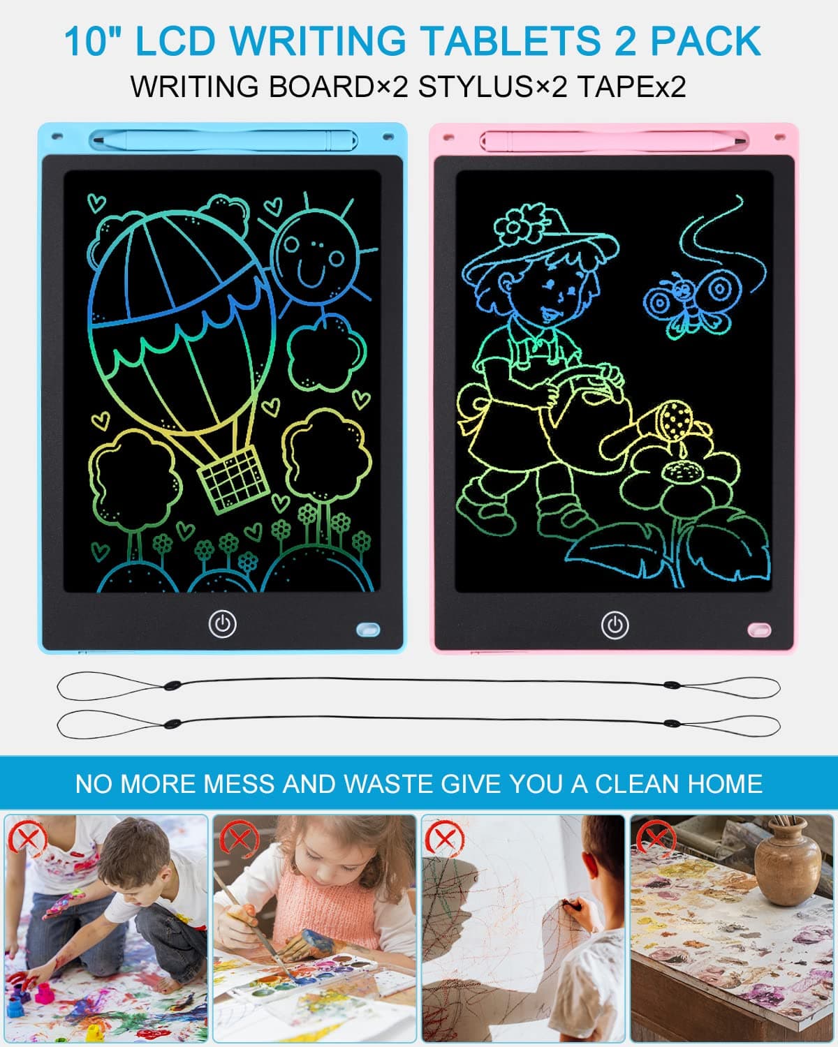 2 piezas Tableta de Escritura LCD para Niños, 10 Pulgadas Tablero de Dibujo LCD Tableta Gráfica con Lápiz, Pantalla Colorida Borrable Reutilizable Juguete Educativo para Niñas Niños de 3+ Años — view 5