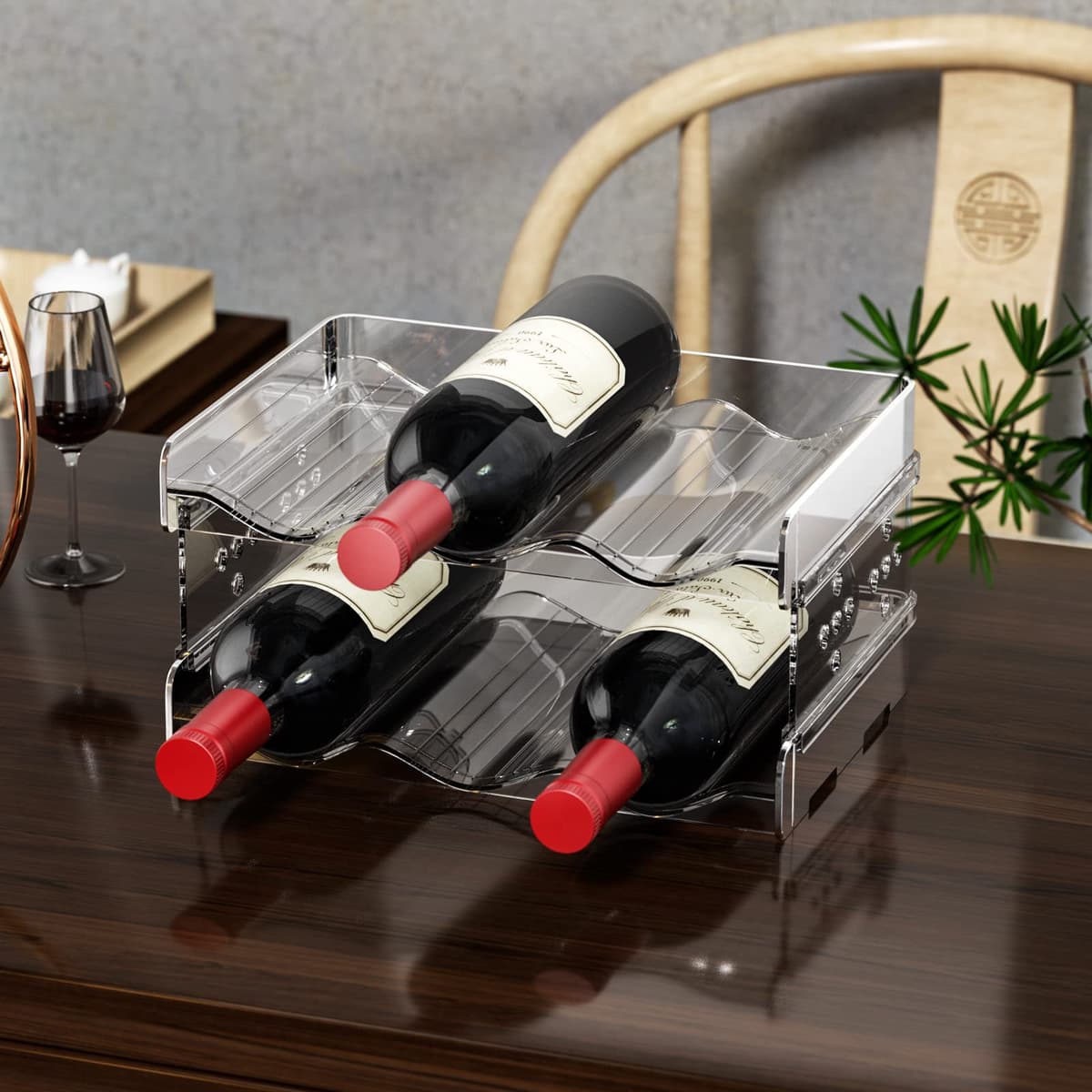 Relota Juego de 2 Piezas Botellero Apilable, Botellero Cocina, Wine Rack Standing, Vino Apilable, Botelleros para hasta 6 Botellas, Adecuado para Armarios, Frigoríficos, Salones — view 3