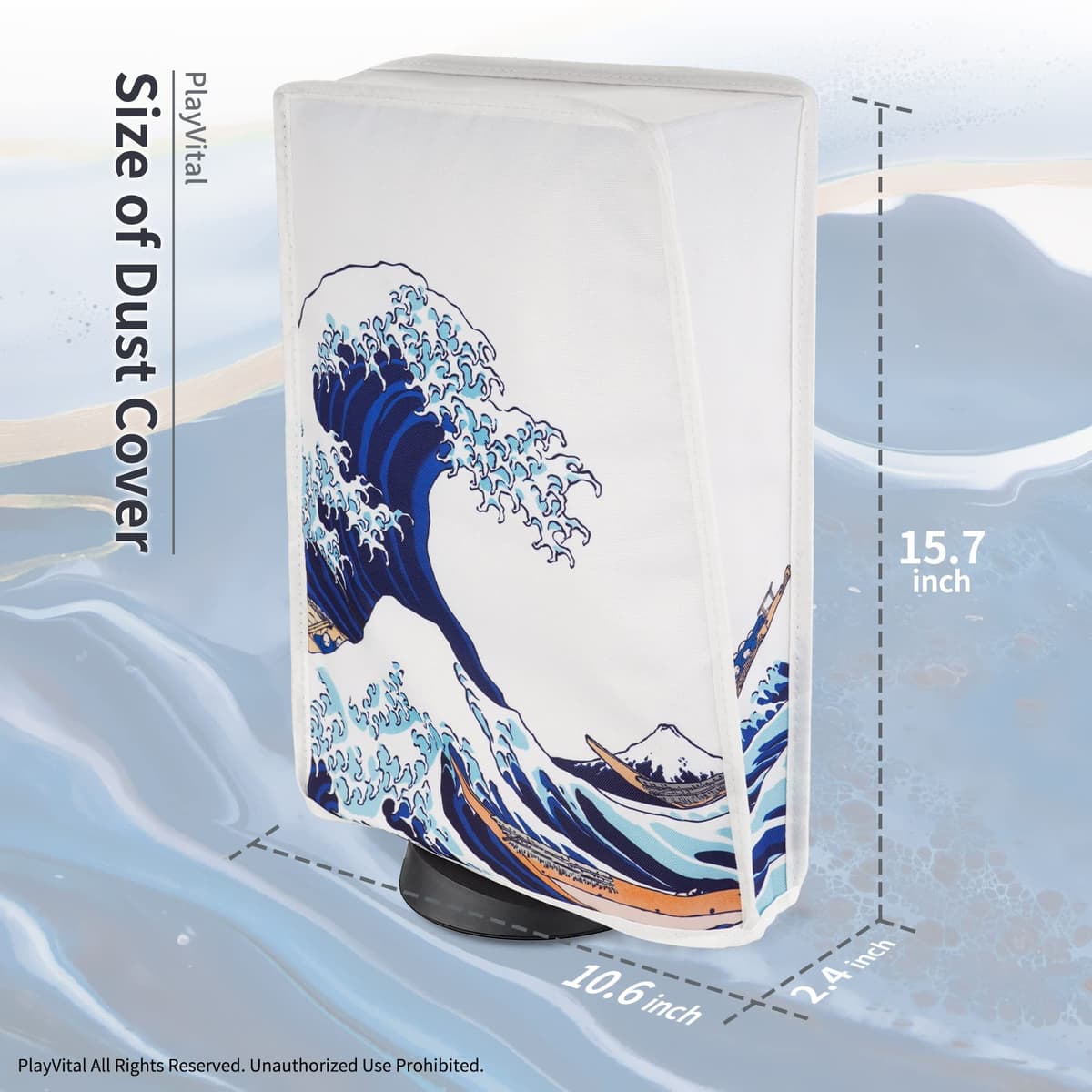 PlayVital Cubierta a Prueba de Polvo para ps5 Consola Funda contra Polvo Guardapolvo de Nylón Protector Anti-agua Forro Suave Fácil de Acceso Cubierta Antipolvo para ps5 Consola(La Gran Ola) — view 6