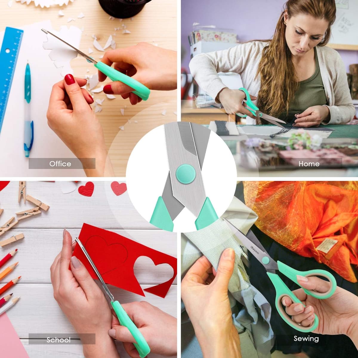 8" Multipurpose Scissors 3 Pack with Ultra Sharp Blades, Comfort-Grip Handles, Sturdy for School Home Office Art Craft Sewing — view 5