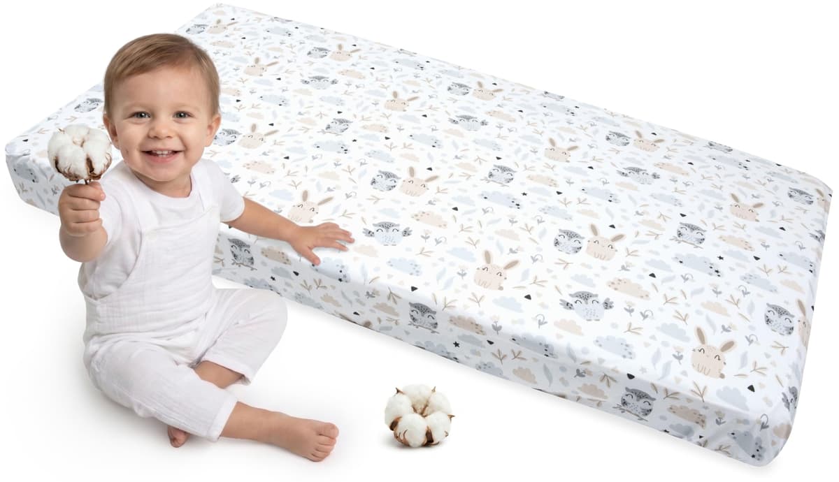 Medi Partners Sabana Bajera Cuna 60x120 Set de 3-100% Algodon Sabanas de Algodón Bebe Ropa de Cama para Bebés Dormir Cuna Fitted Bed Sheet Protector (Safari-Blanco-Gris) — view 23
