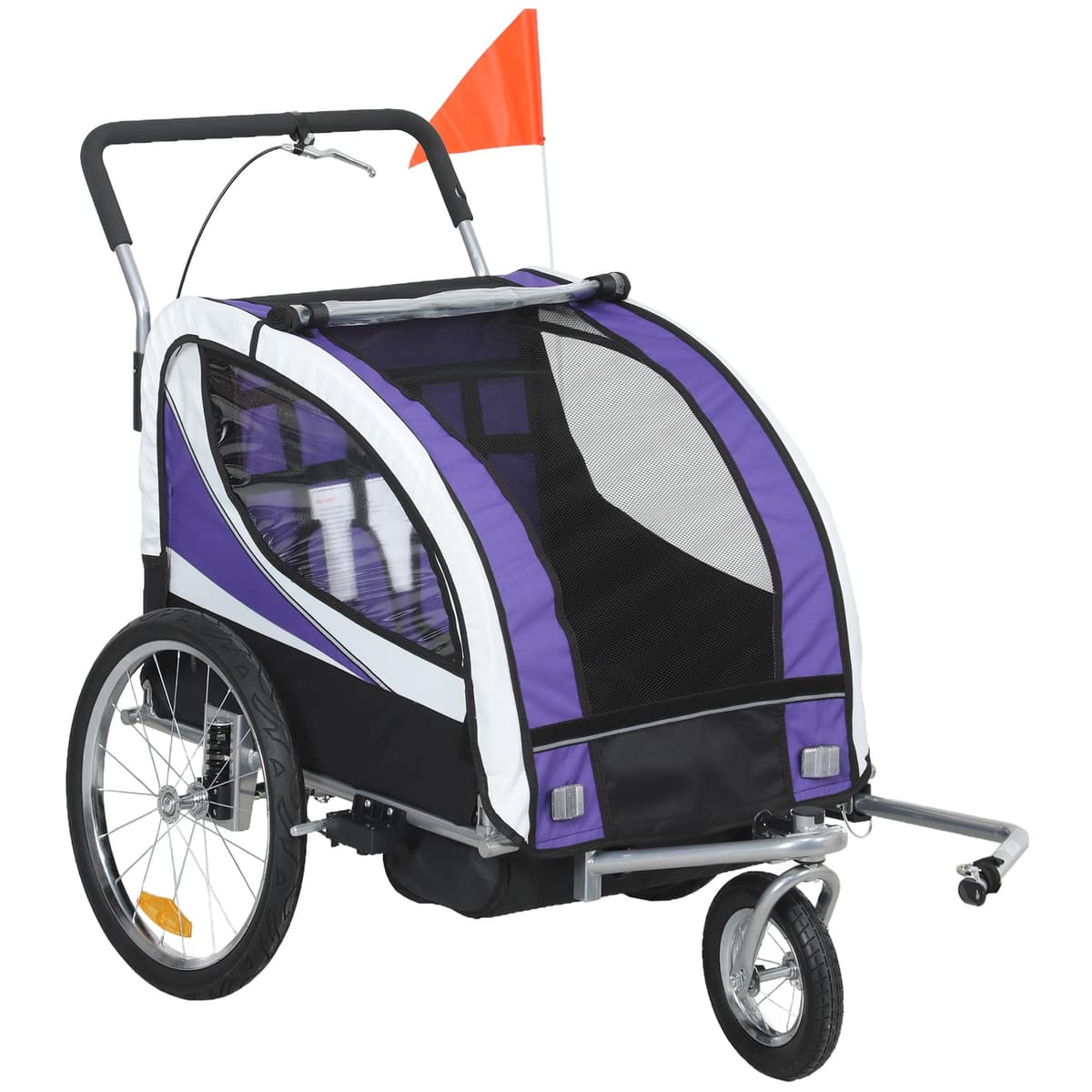 HOMCOM Child Bike Trailer, Baby Bicycle Trailer for 2 Kids with 5 Point Harness, Steel Frame, Reflectors, Safety Flag, Hitch Coupler, Red — view 10