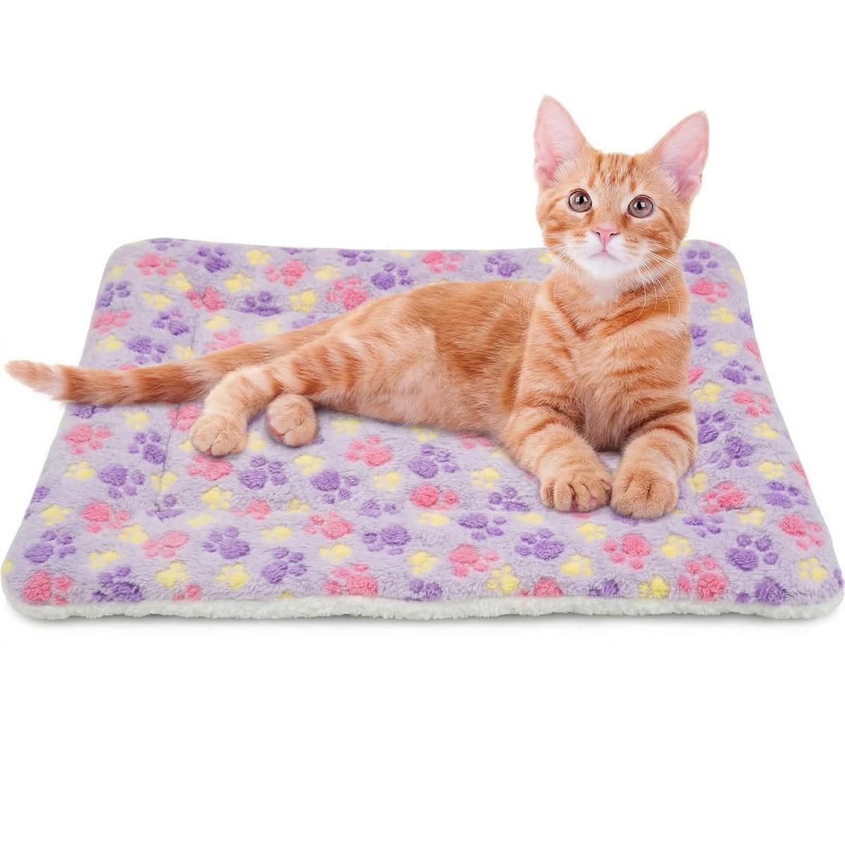 Manta Suave para Perros y Gatos con Estampado de Huellas Moradas, Alfombrilla Mullida y Lavable para Mascotas, Colchón Cómodo para Sofá, Cama y Transportín, Accesorio Versátil de Descanso