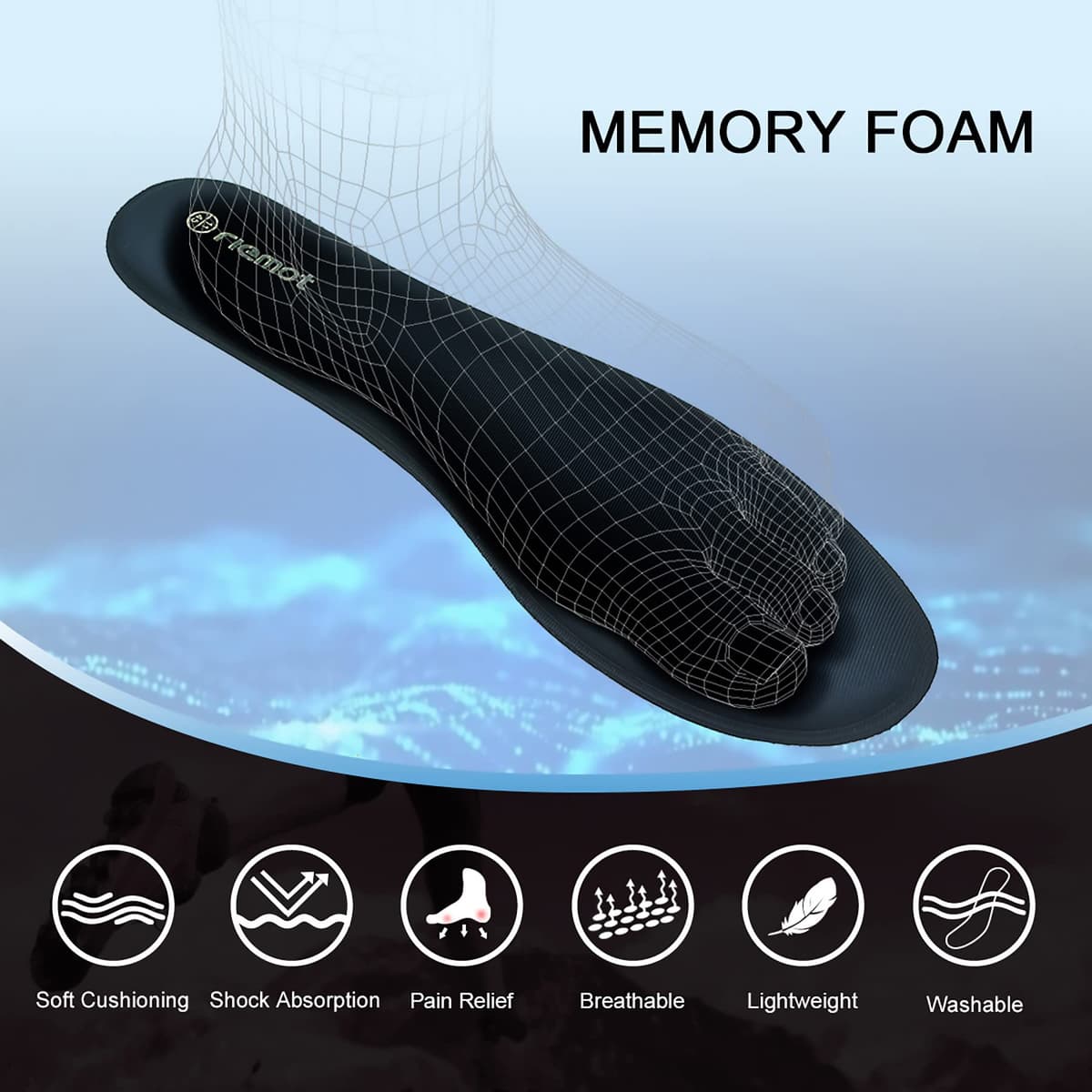 riemot Memory Foam Insoles for Men and Women - Replacement Shoe Inserts Comfort Cushioning for Sports Shoes, Trainers, Sneakers, Work Boots and Walking Shoes — view 4