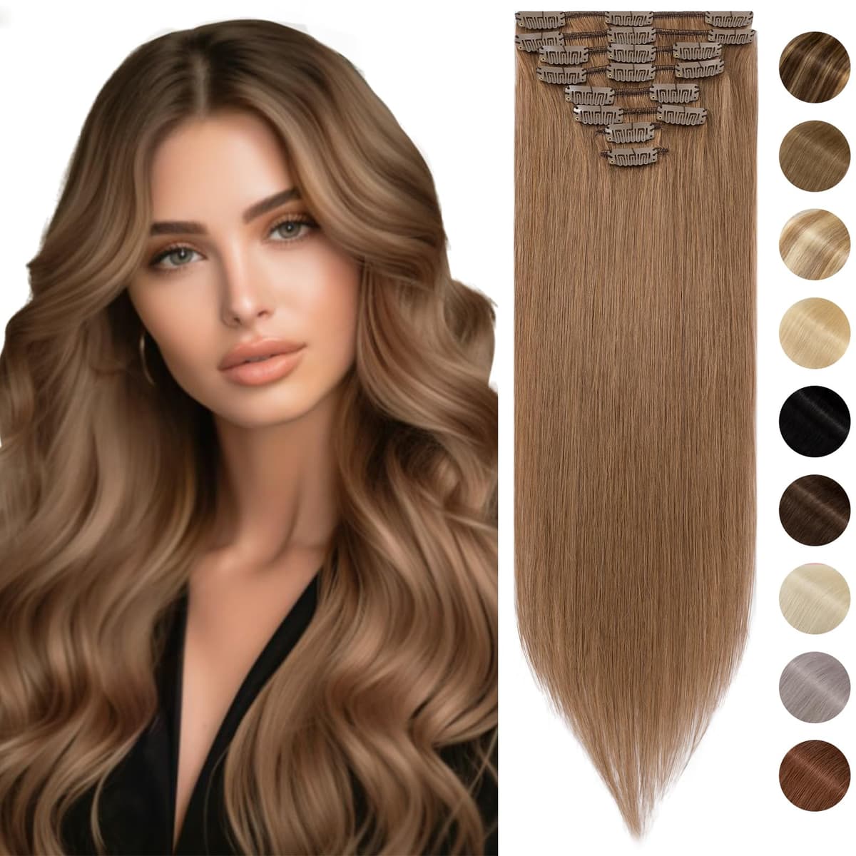 Silk-co 10inch Hair Extensions Clip in Hair Extension Human Hair #04 Medium Brown -Basic Thickness-Thin Weft- 8 Pieces Real Remy Straight Hair Extensions[50g] — view 15