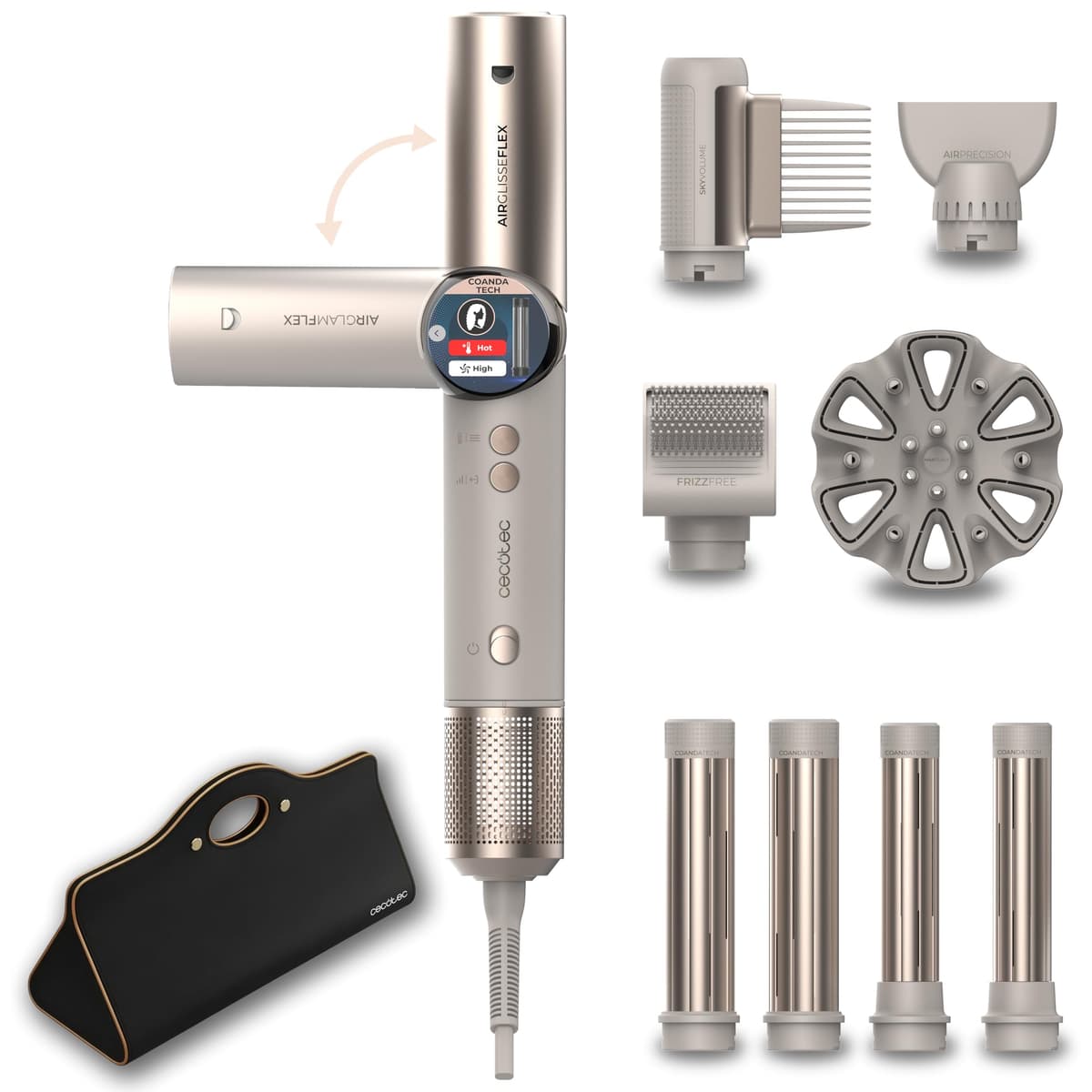Cecotec Cepillo de Aire Secador Moldeador Alisador Multifunción 8 Cabezales CeramicCare AirGlam Champagne. 1400W, Tecnología Coanda, 3 Velocidades, 3 Temperaturas, Control Inteligente Calor, 110000rpm — view 20