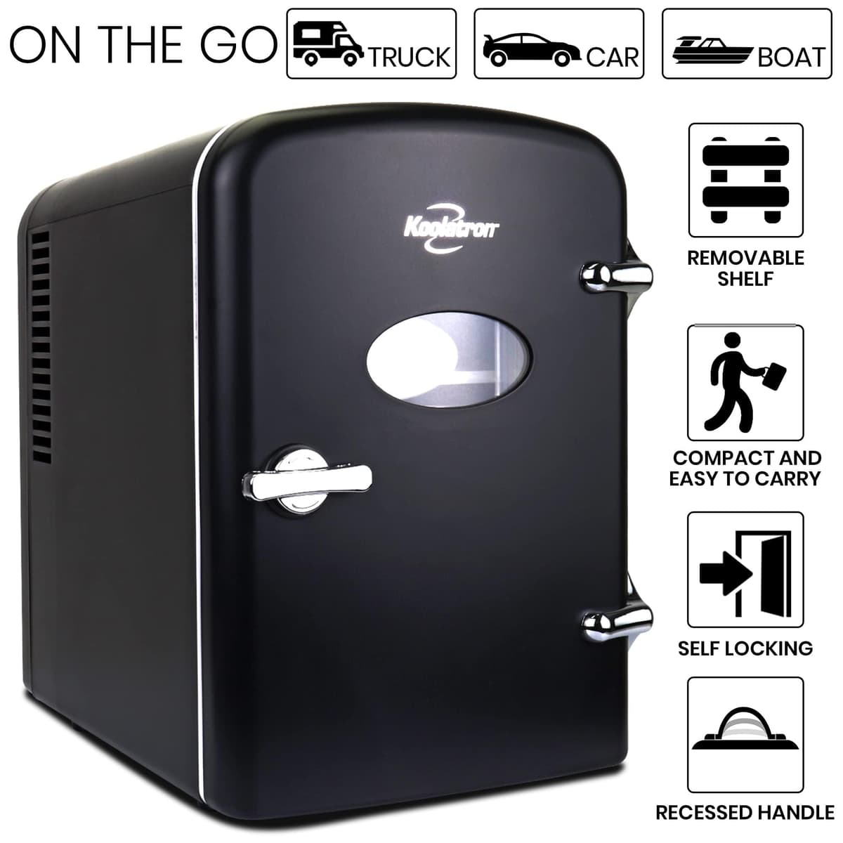 Koolatron Retro Mini Fridge For Bedrooms 12V Portable Cooler Refrigerator 4L Small 6 Can Table Top Quiet Mini Fridges For Skincare Food Drinks Kids Home Car & Travel Aqua — view 3