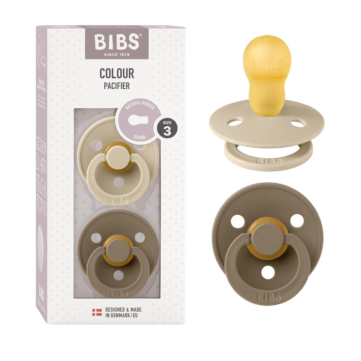 BIBS Colour Soother 2-Pack, BPA Free Dummy Pacifier, Round Nipple. Natural Rubber Latex, Size 2 (6-18 Months), Sky Blue/Steel Blue — view 99